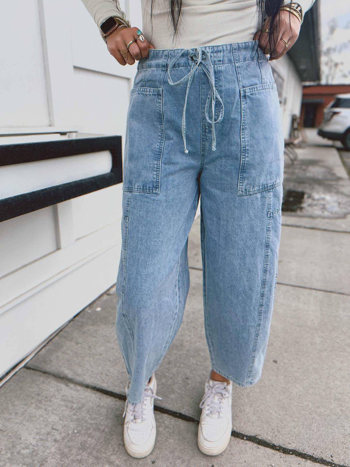 Olsen Seam Detail Balloon Pant- Lt. Denim