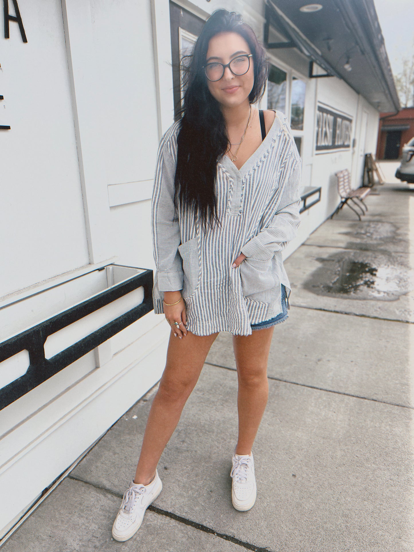 By The Shore Oversized Top- Denim Blue