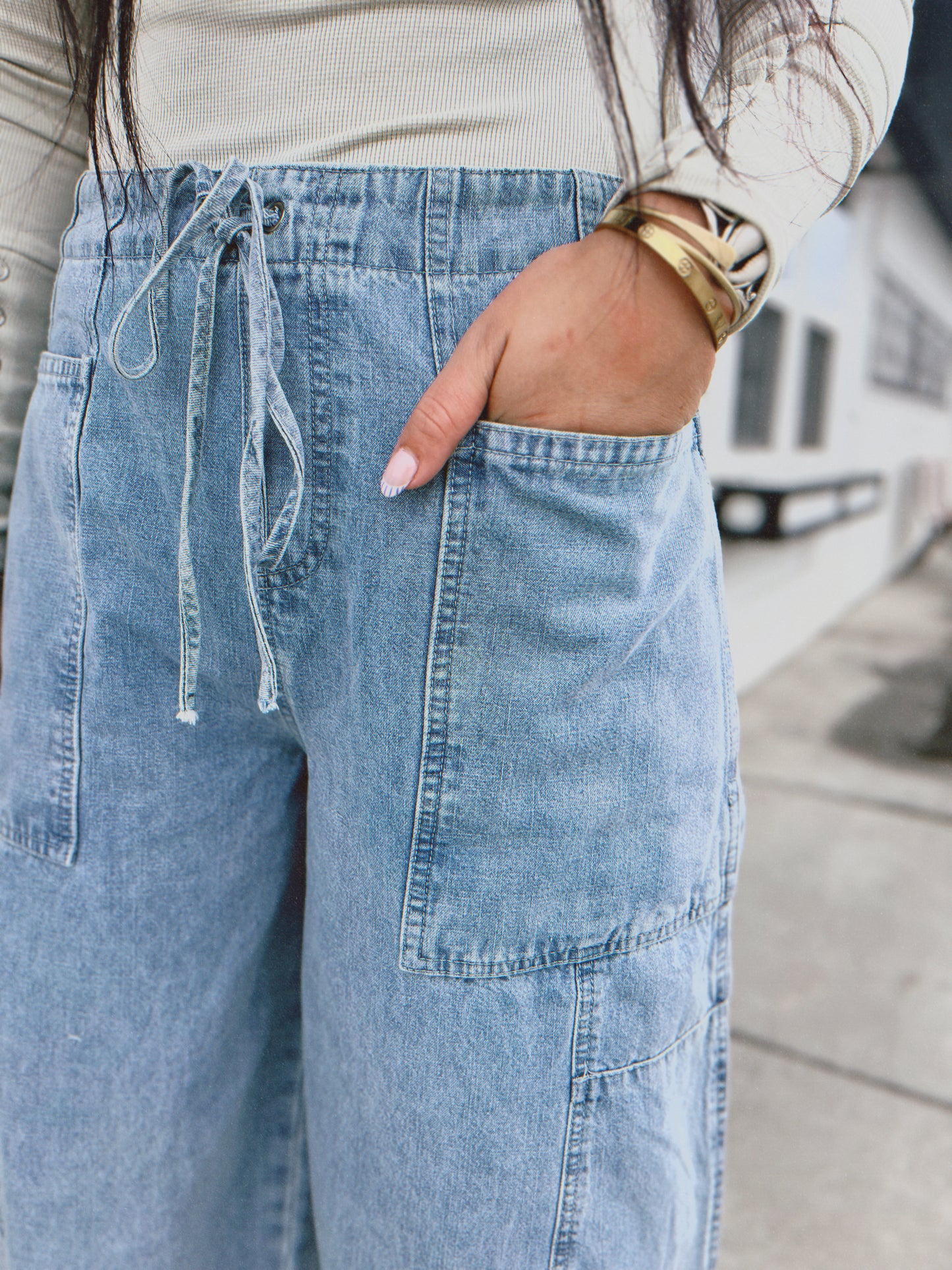 Olsen Seam Detail Balloon Pant- Lt. Denim