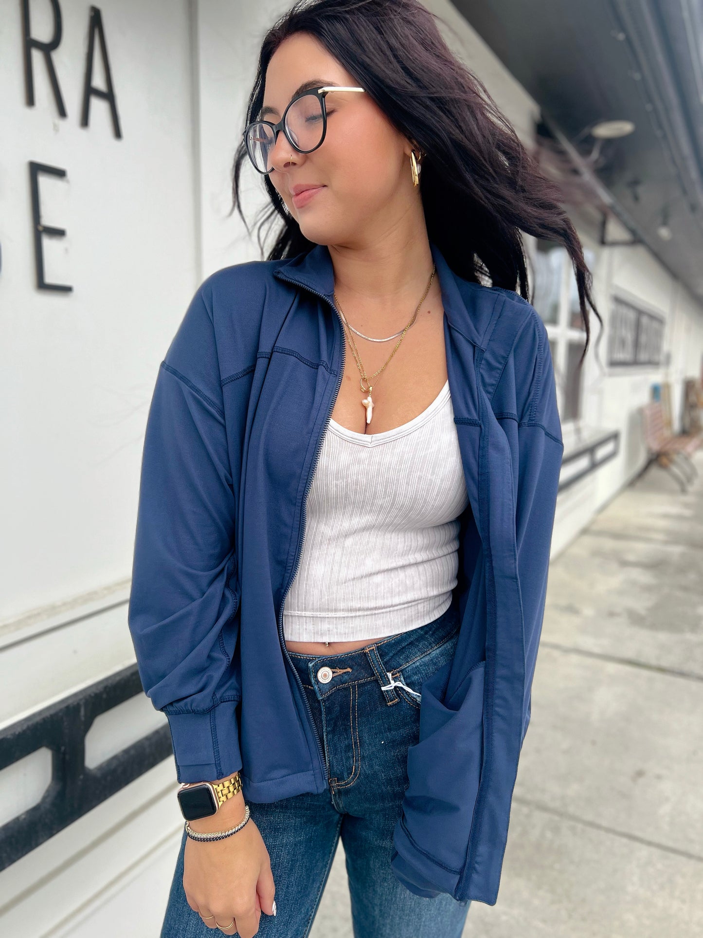 Just Butter Oversized Active Jacket- Navy