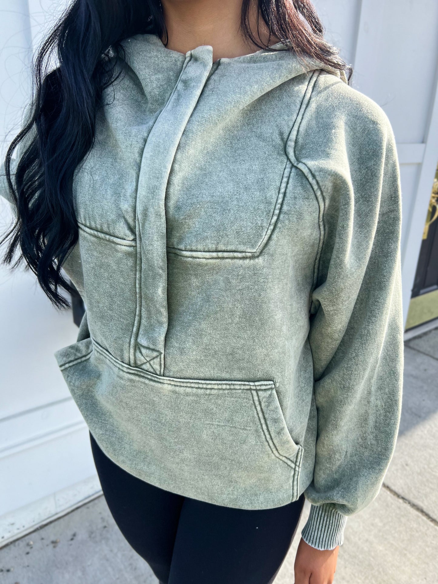 Casual Charm Oversize Kangaroo Hoodie- Lt Olive