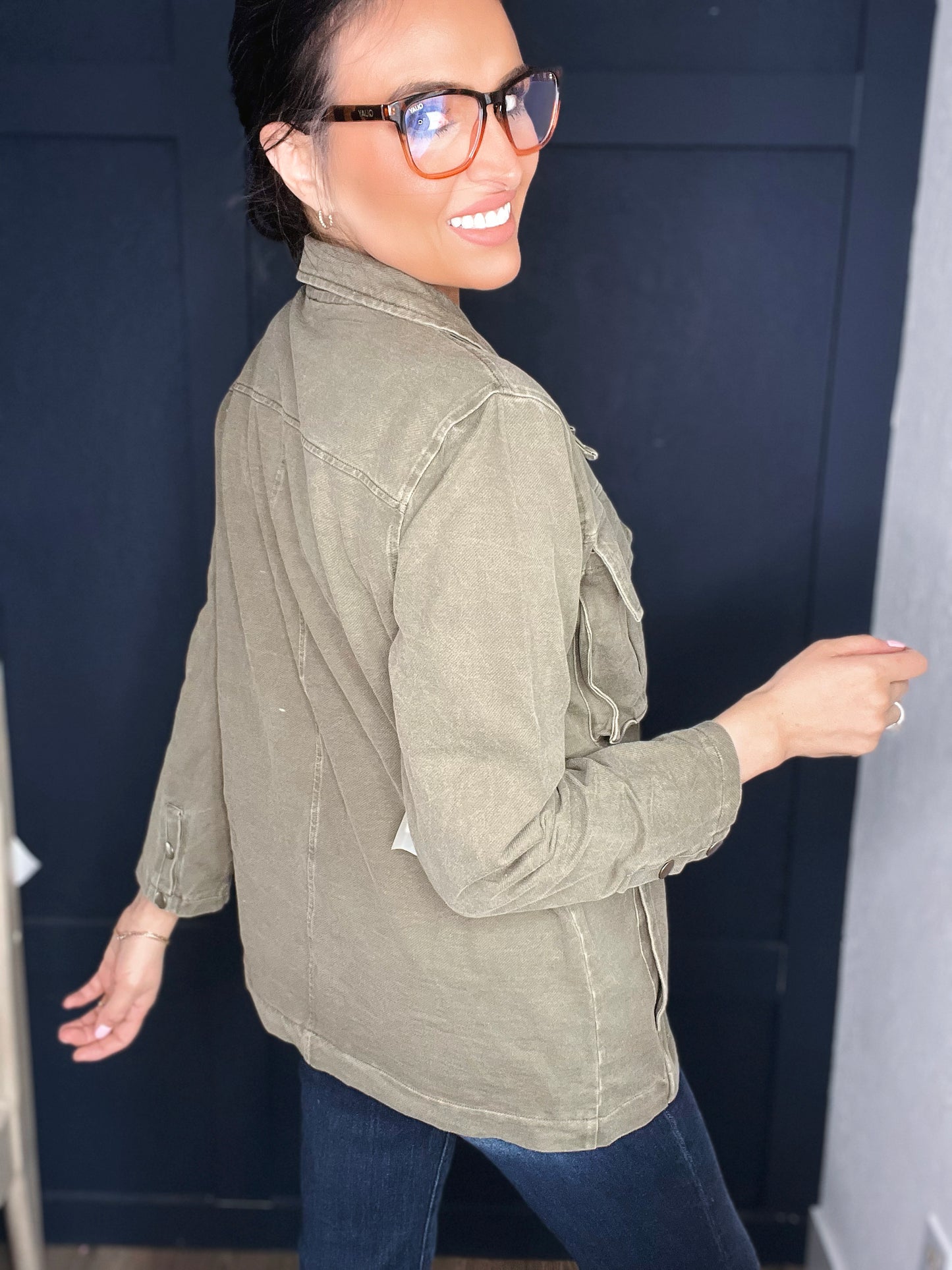 Olivia Mineral Wash Shacket- Olive