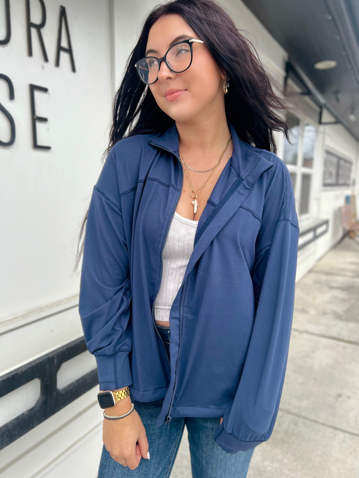 Just Butter Oversized Active Jacket- Navy
