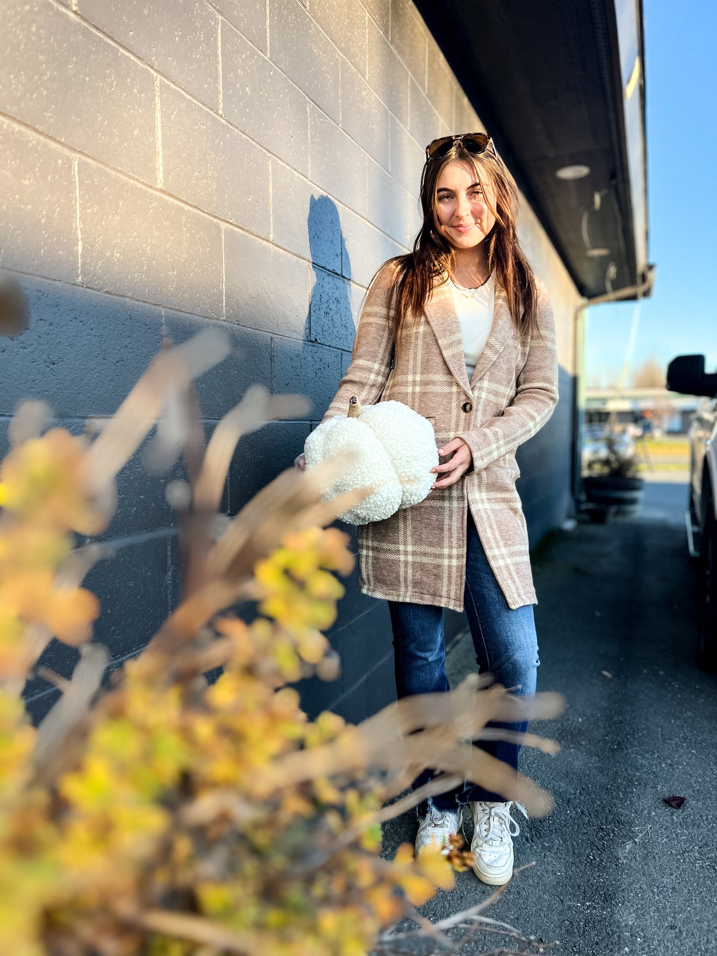 Kenzie Coat- Beige Ivory Plaid