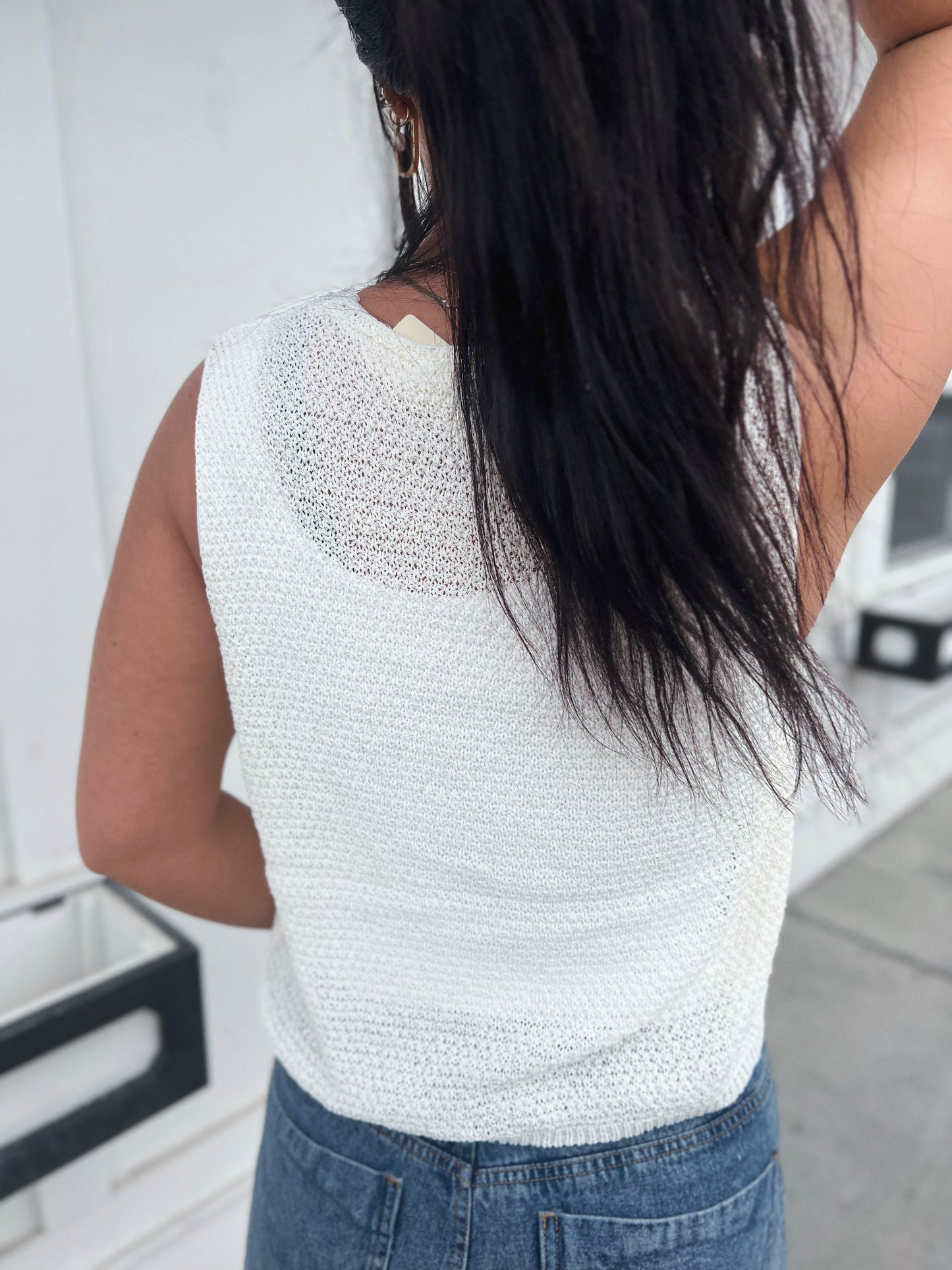 Josie V Neck Tie Front Vest- Off White