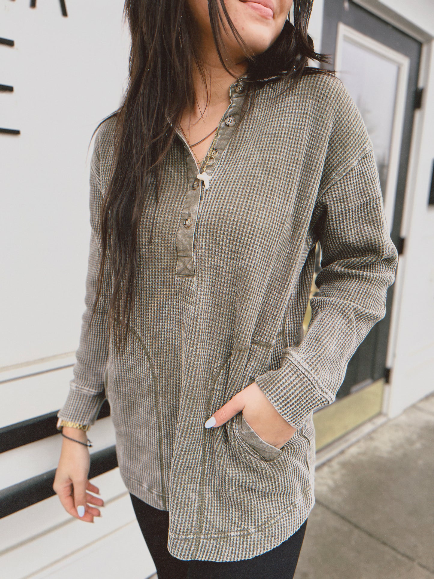 Wendi Waffle Knit Tunic- Ivy Green
