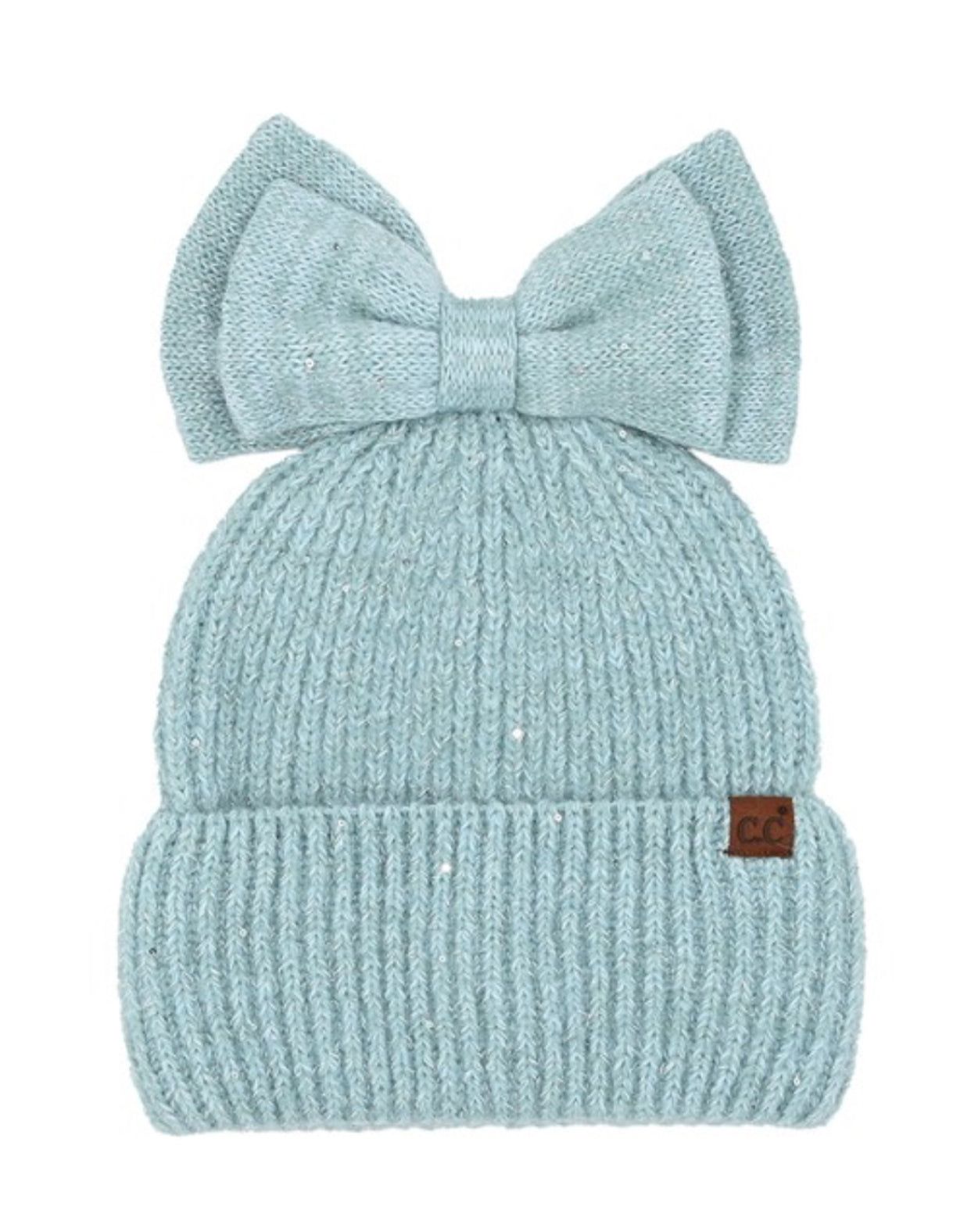 CC Messy Bun Bow Beanie W/ Sequins- More Colors