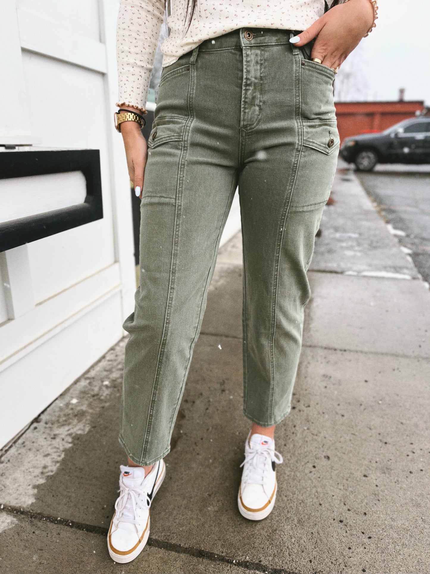 Jenni Tapered Cargo Denim- Seafoam