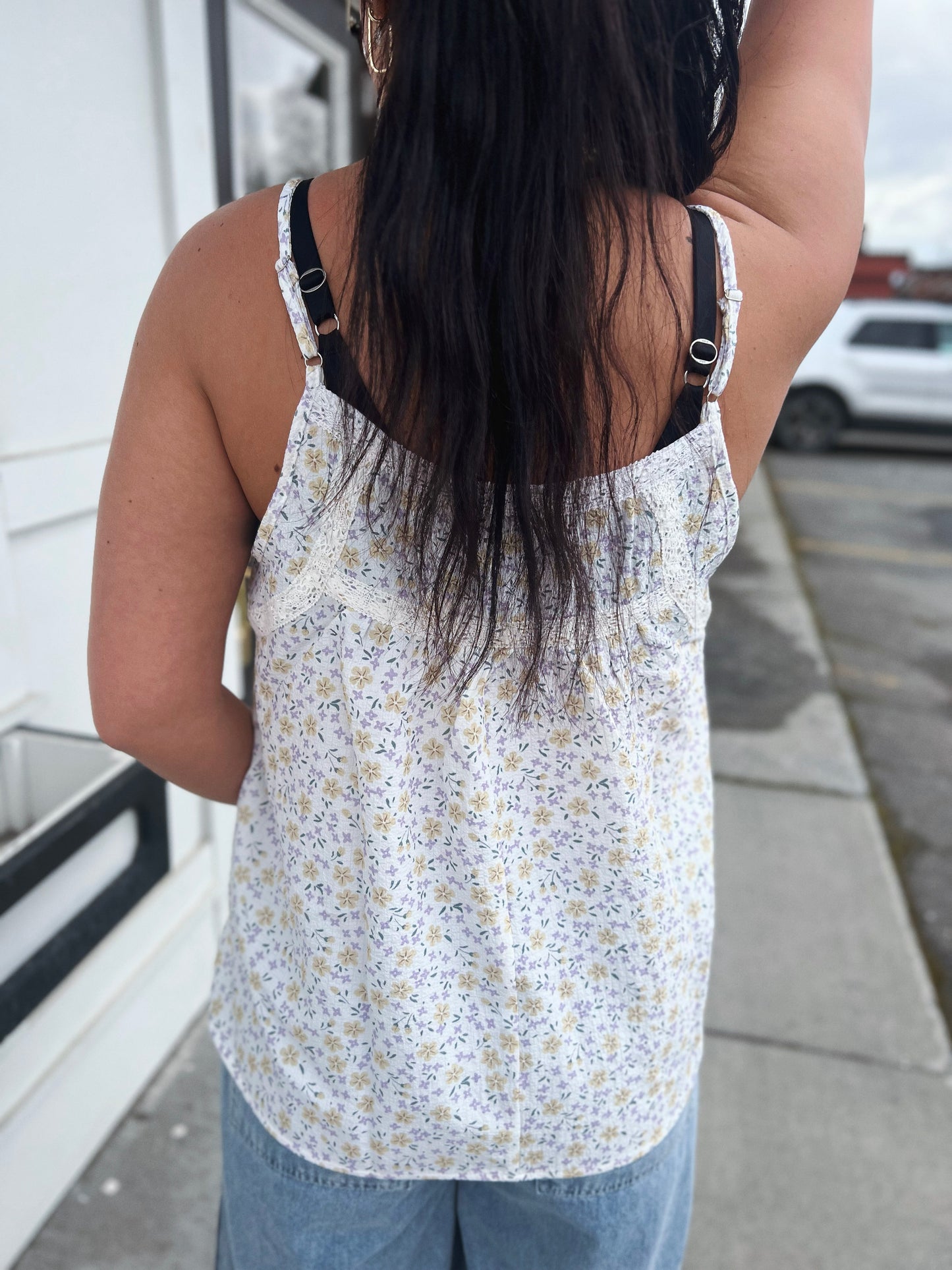 Kendall Ditsy Floral Lace Trim Cami- Lavender