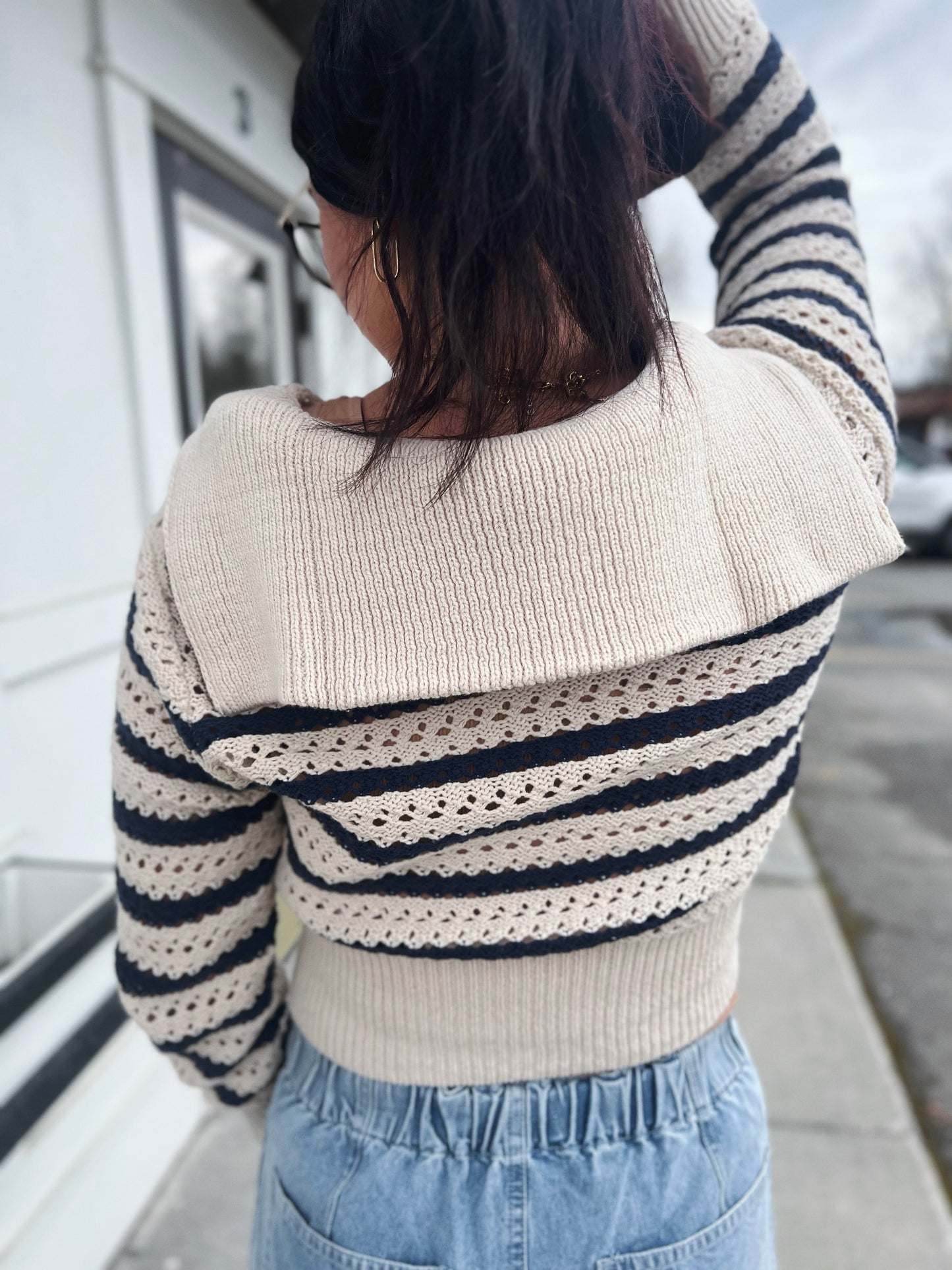 Paige Zip Up Pointelle Knit Sweater Jacket- Oat