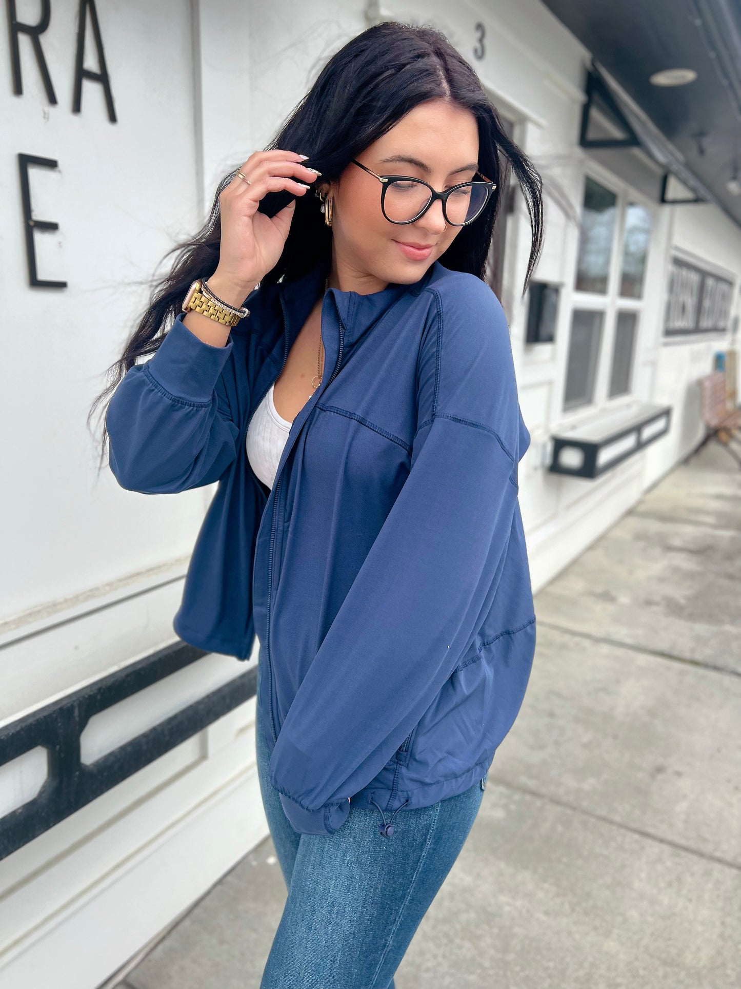 Just Butter Oversized Active Jacket- Navy