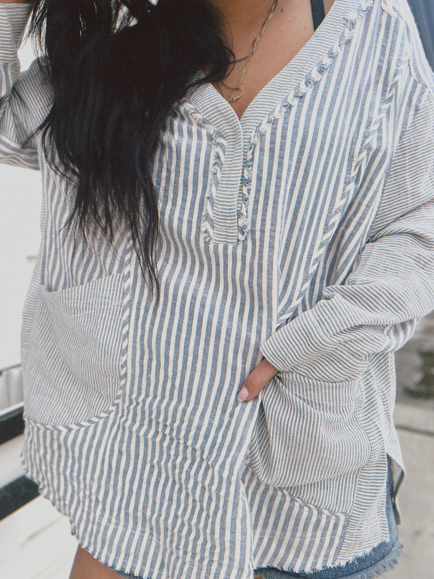 By The Shore Oversized Top- Denim Blue