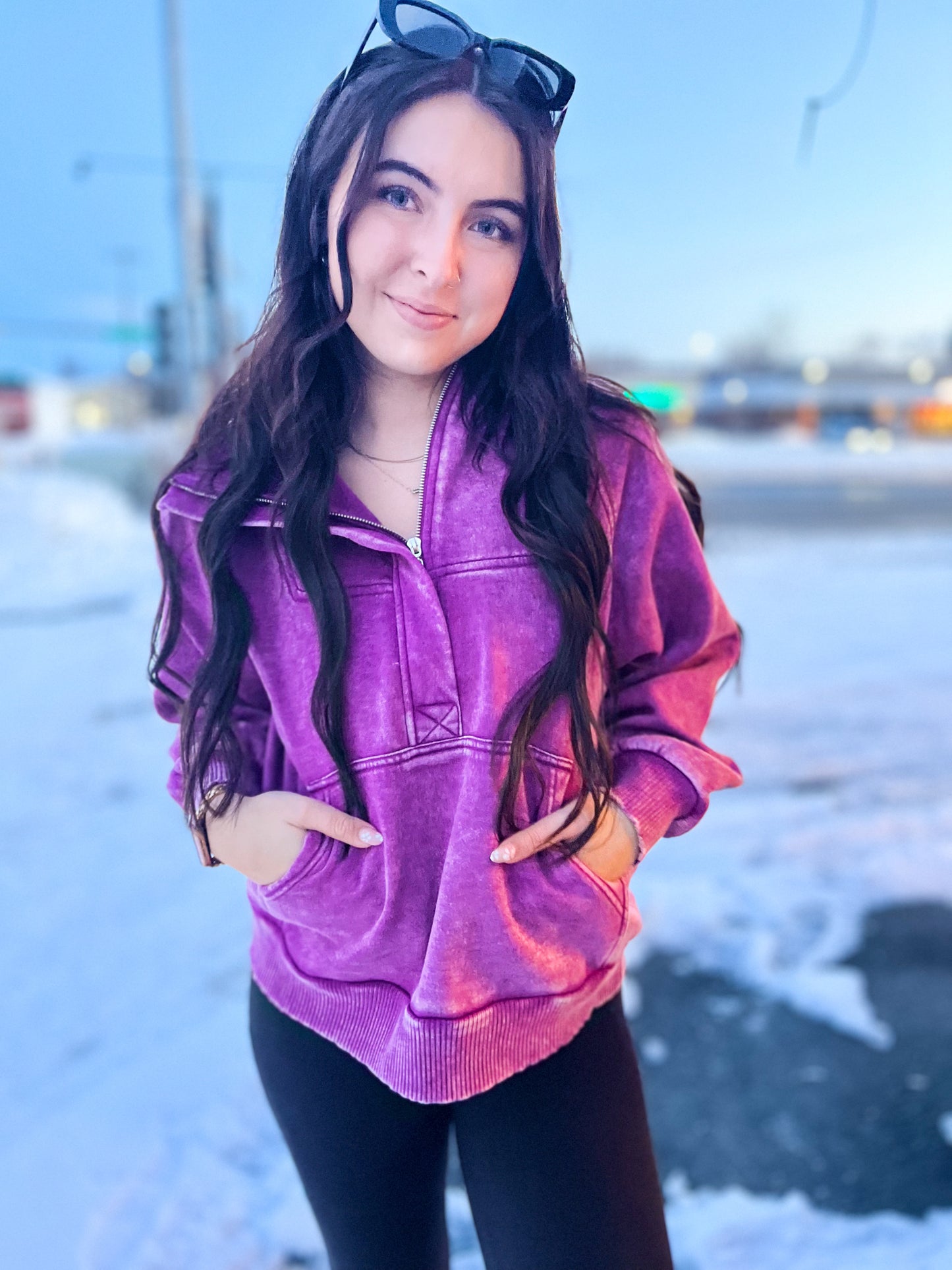 Casual Charm Oversized Kangaroo Hoodie- Lt Plum