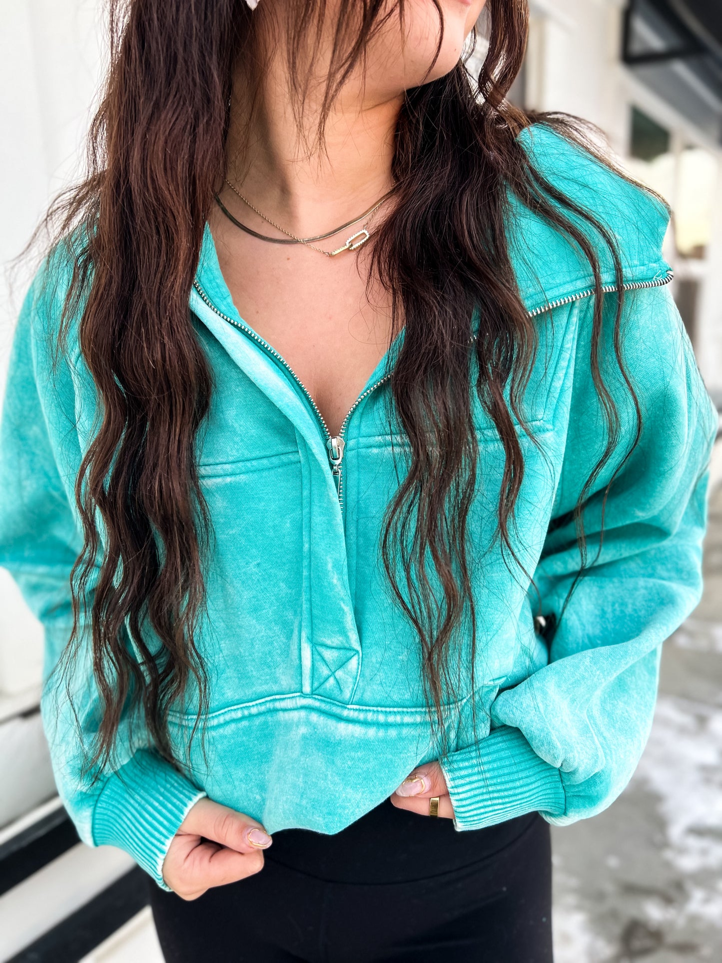 Casual Charm Oversize Kangaroo Hoodie- Turquoise