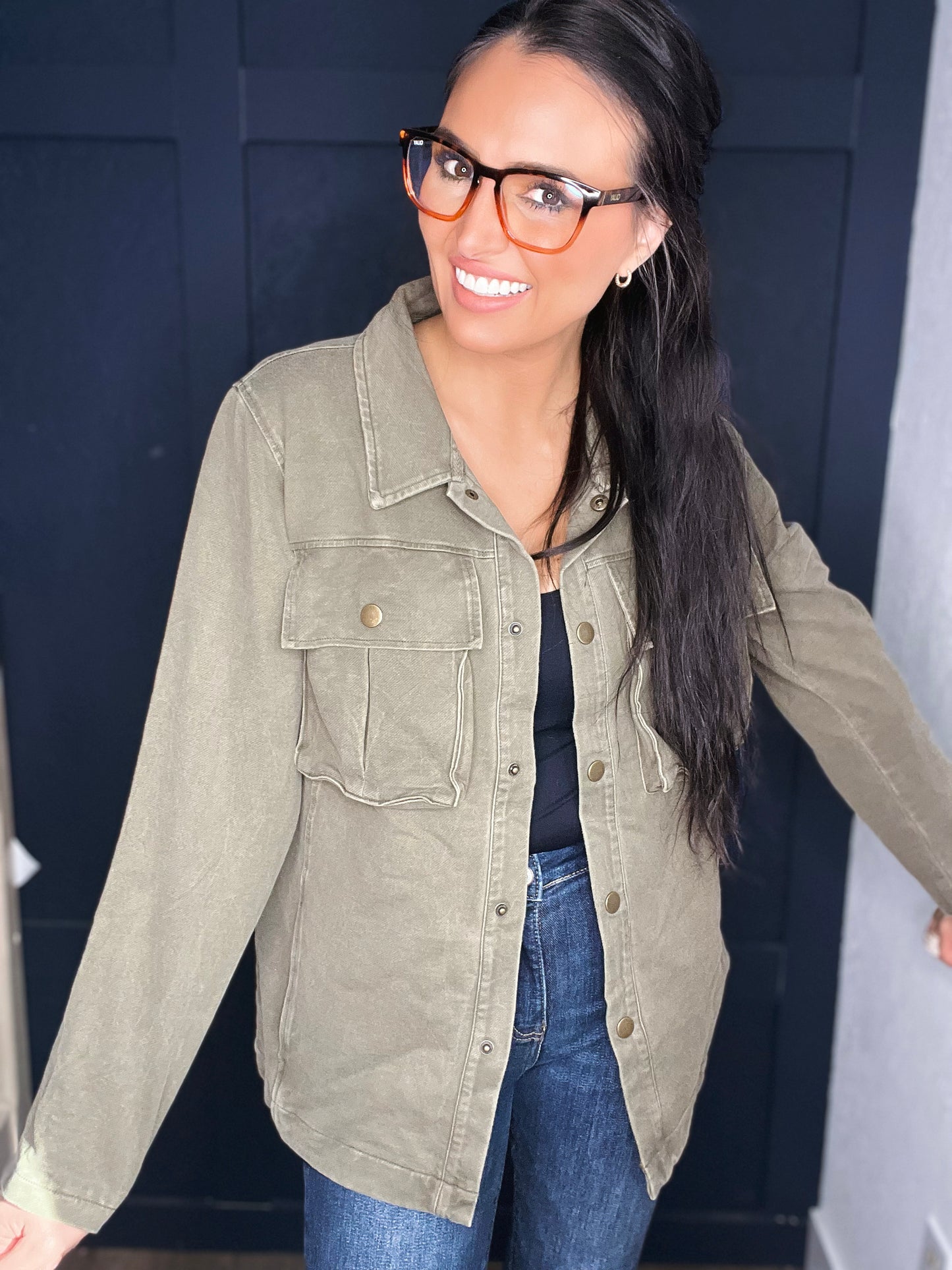 Olivia Mineral Wash Shacket- Olive