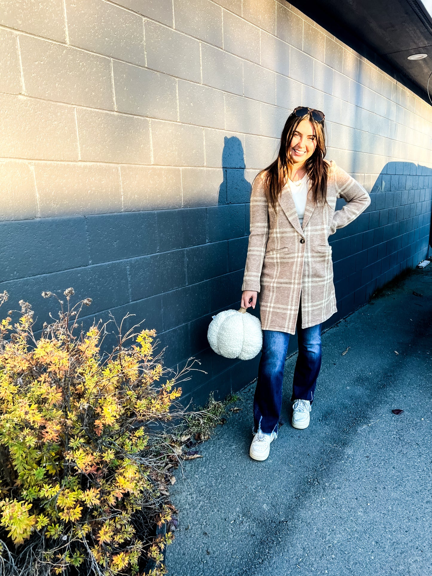 Kenzie Coat- Beige Ivory Plaid