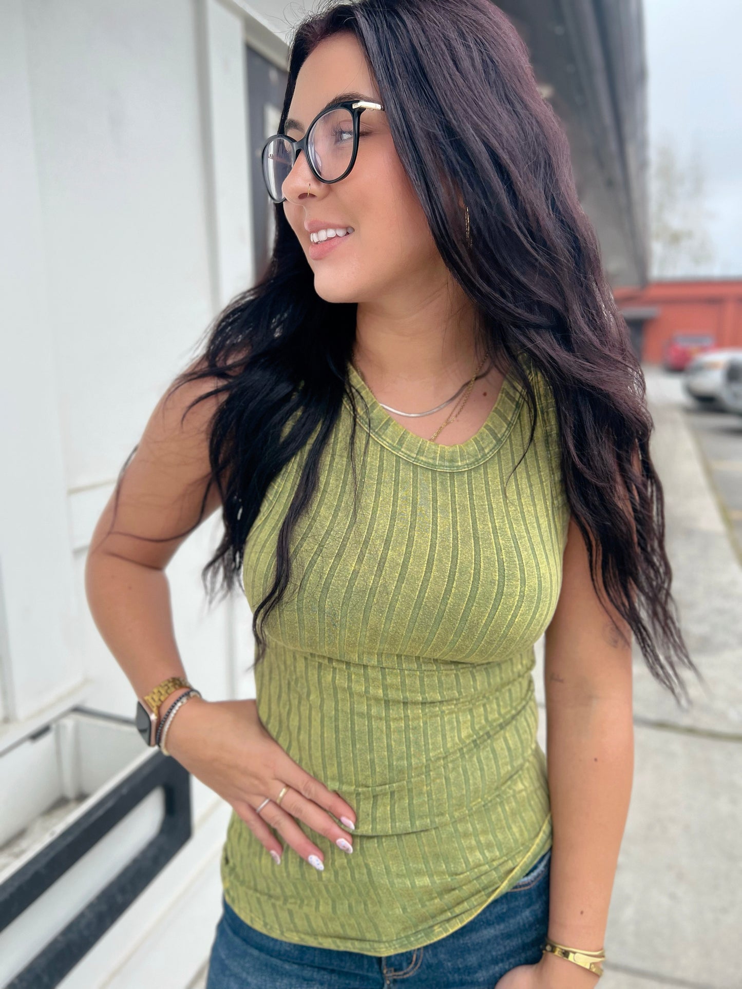 Ari Ribbed Sleeveless Tank- Olive