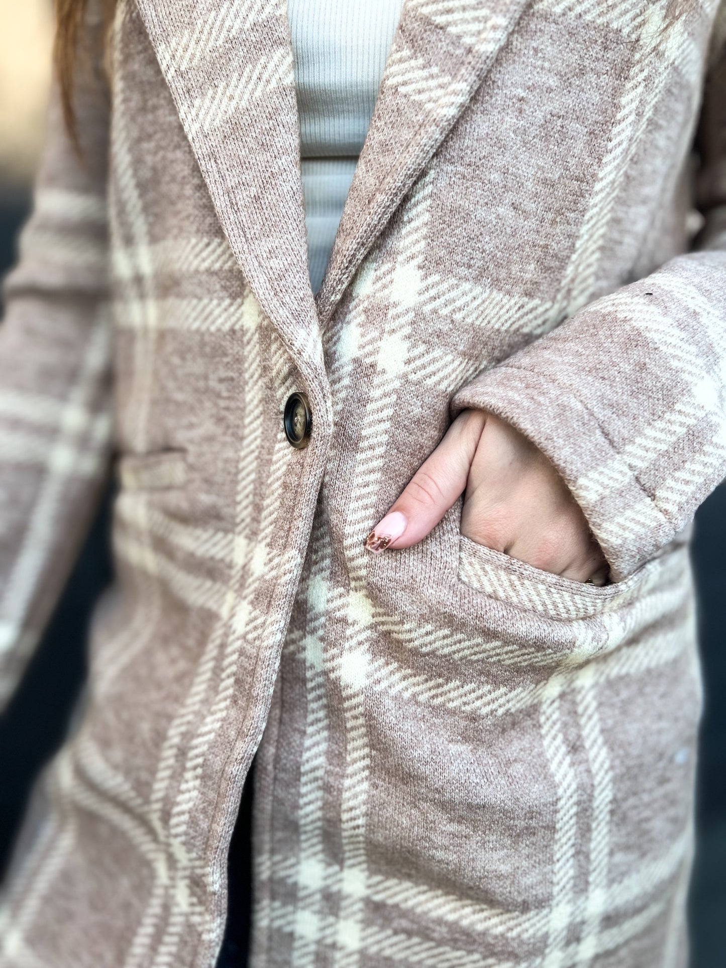 Kenzie Coat- Beige Ivory Plaid