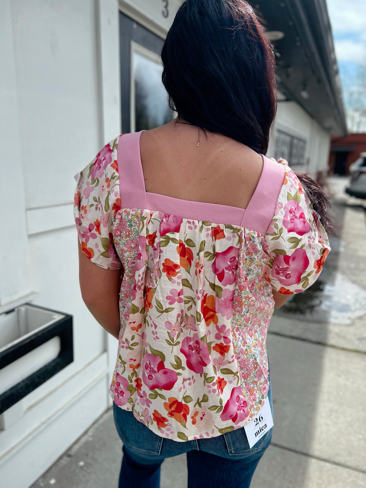 Sofia Floral Square Neckline Top- Blush Combo