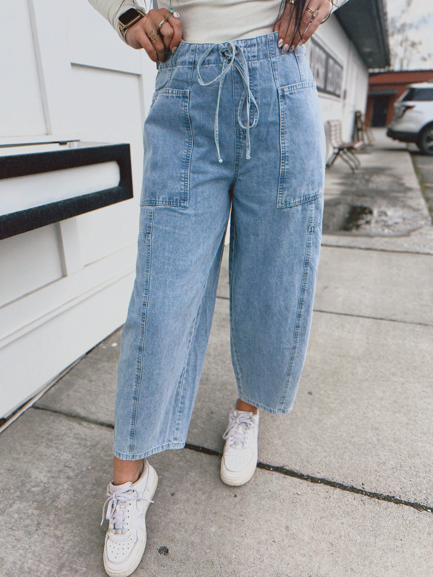 Olsen Seam Detail Balloon Pant- Lt. Denim