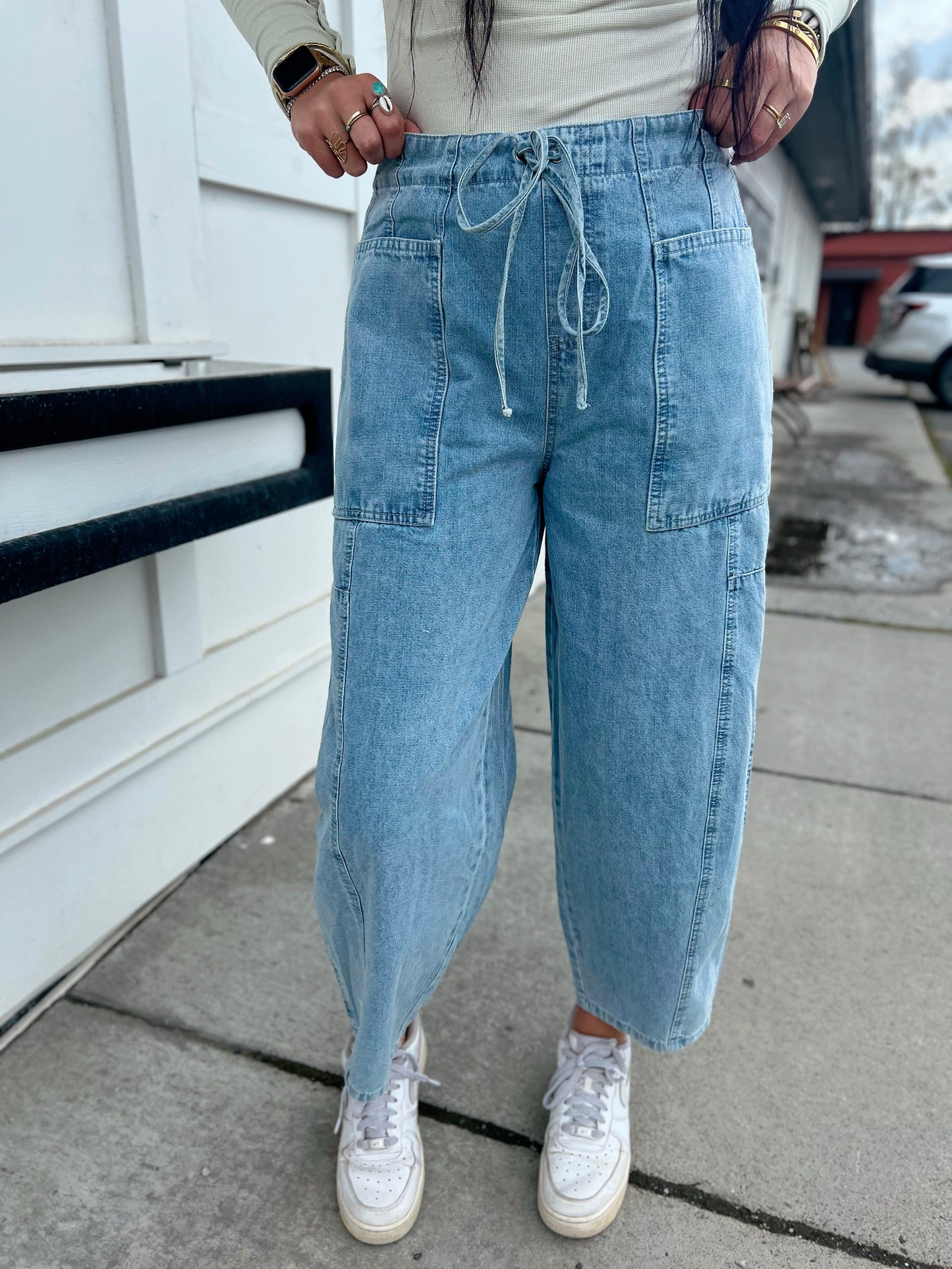 Olsen Seam Detail Balloon Pant- Lt. Denim