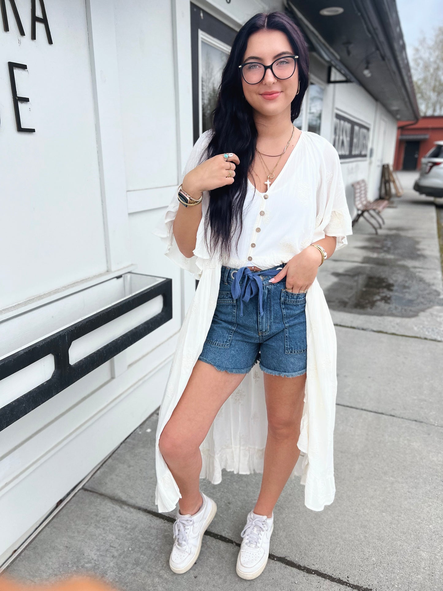 Rosie Embroidered Flutter Slv Button Duster Cardi