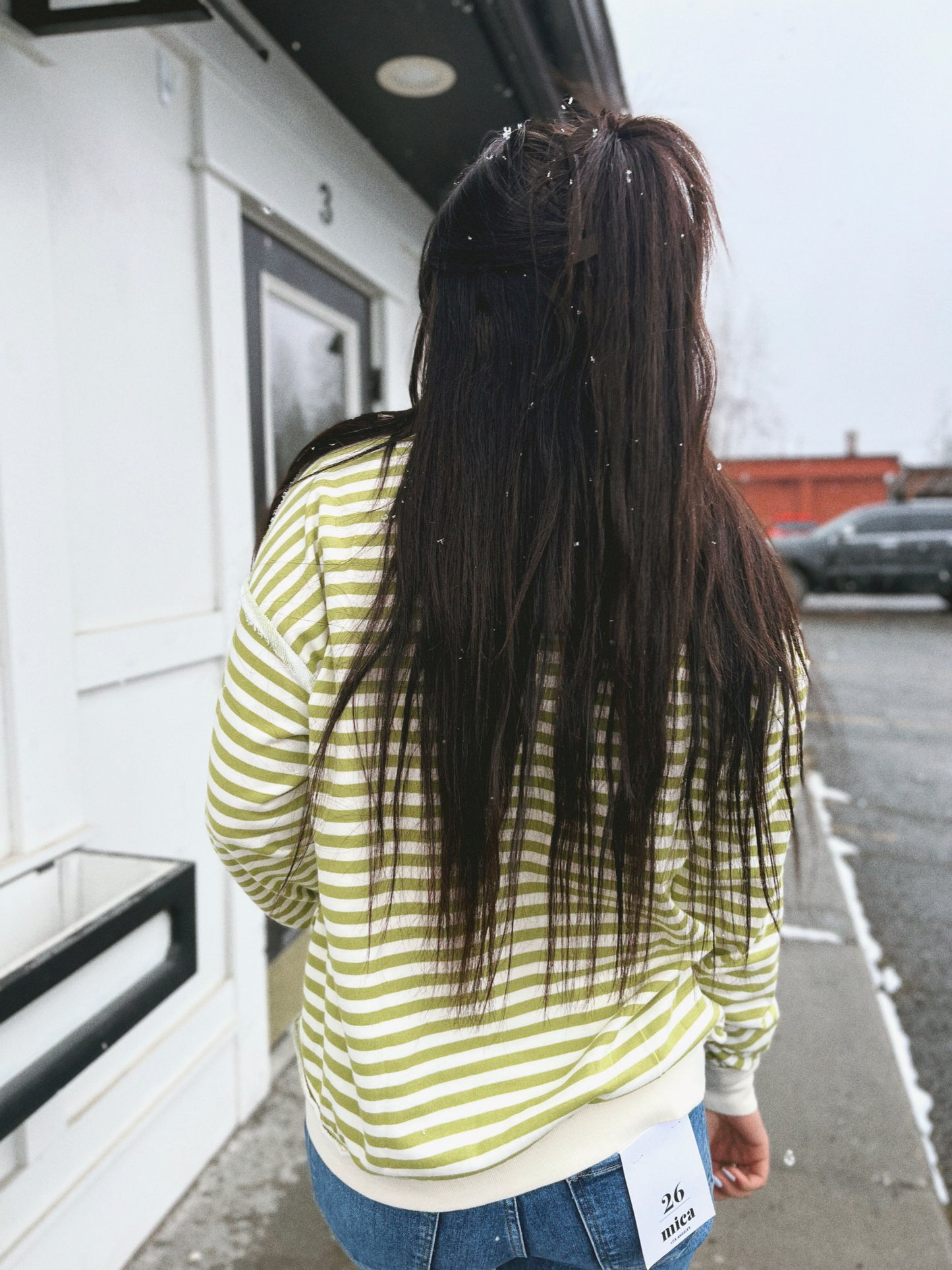 Taylor Quarter Zip Stripe Terry Pullover- Pistachio