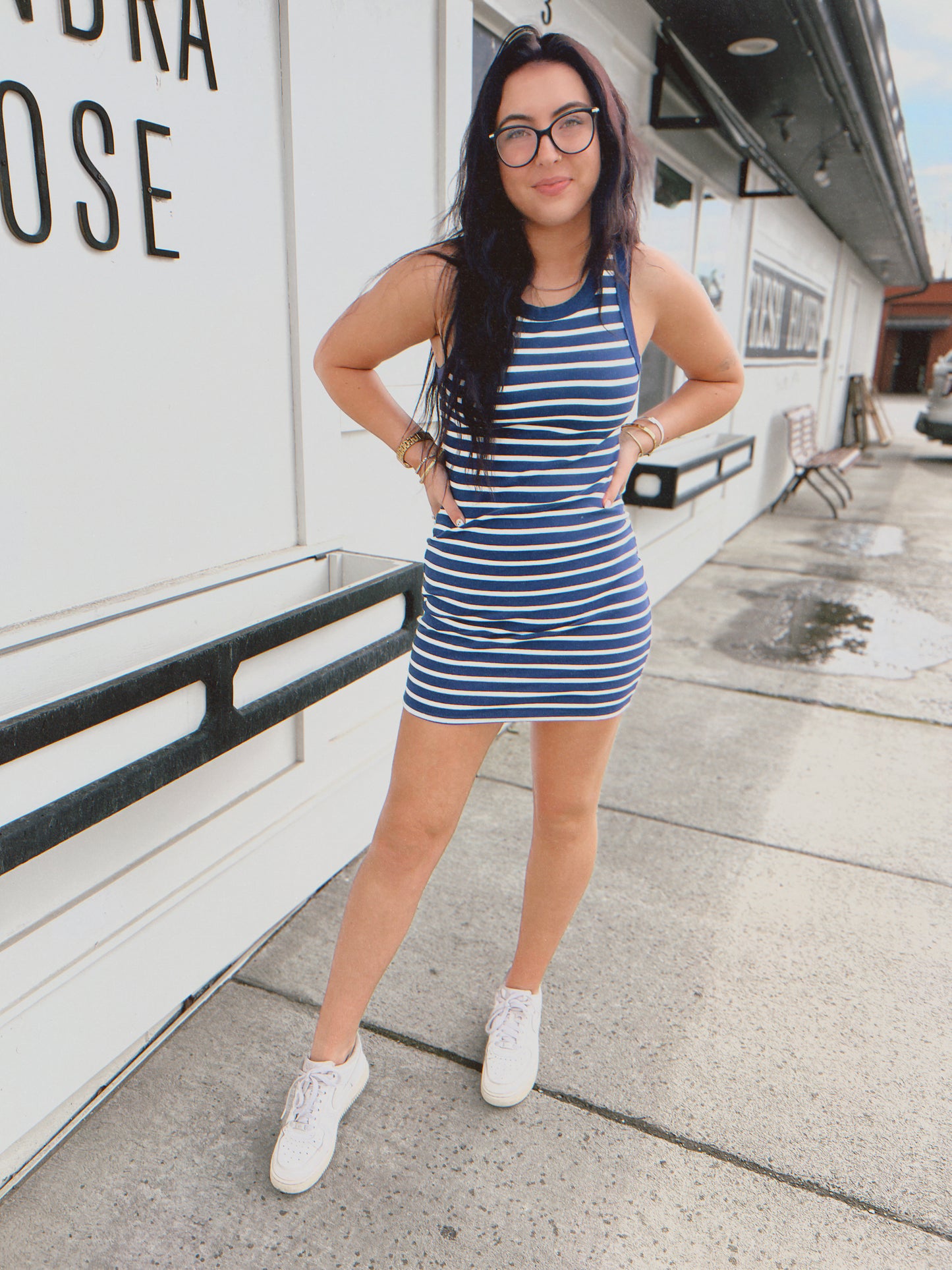 Summer Sails Stripe Racer Dress- Navy/White