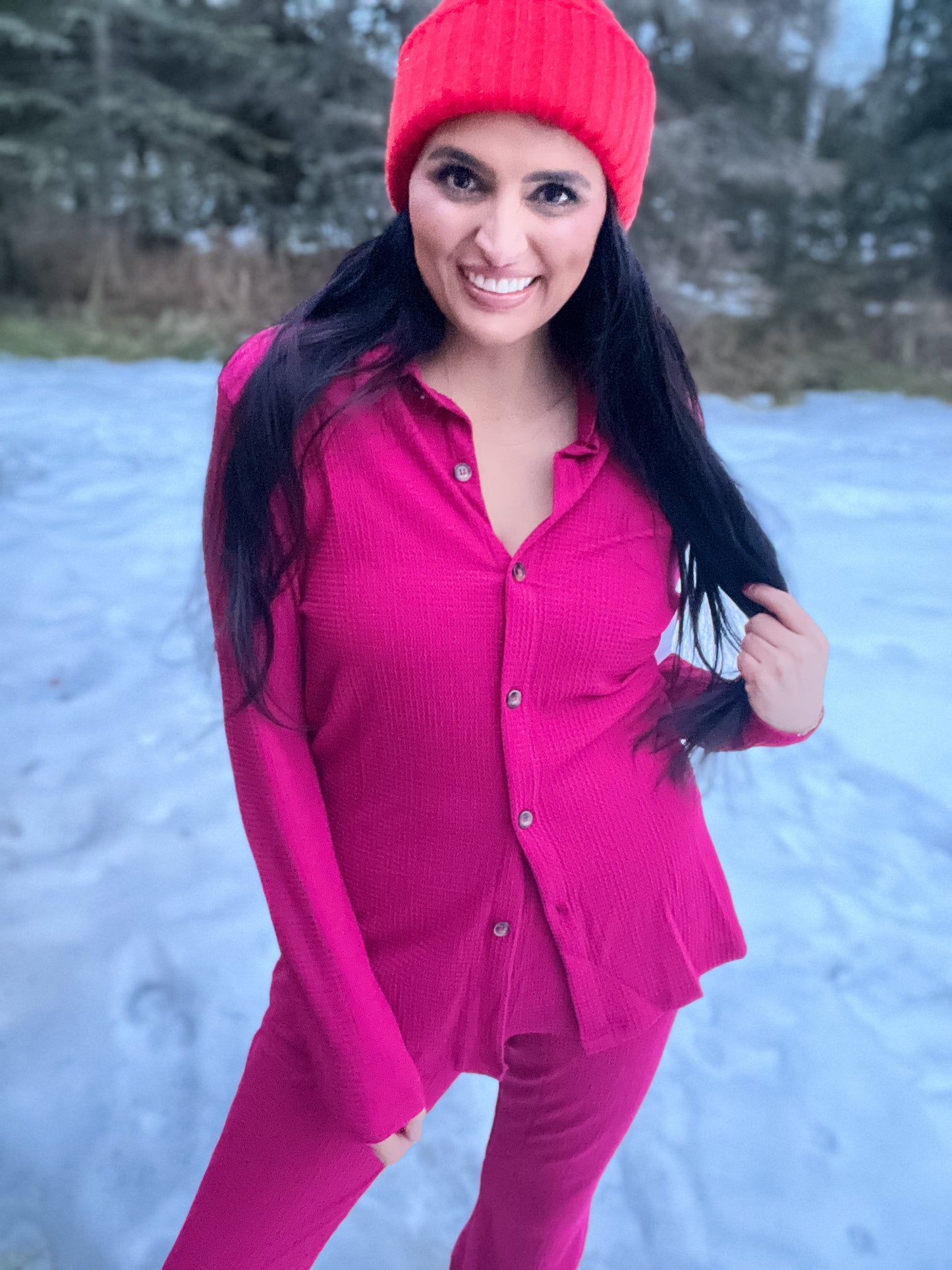 Shari Button Down Shirt- Plum Berry