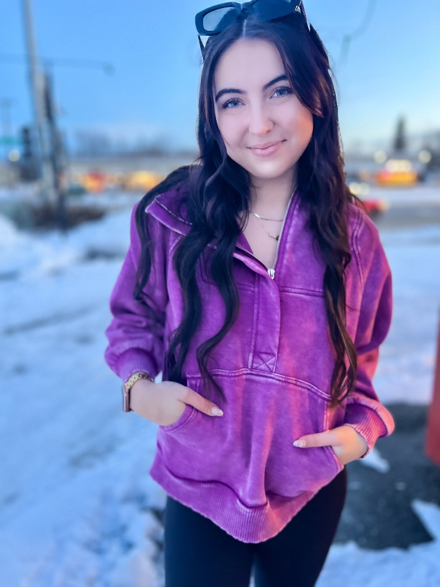 Casual Charm Oversized Kangaroo Hoodie- Lt Plum