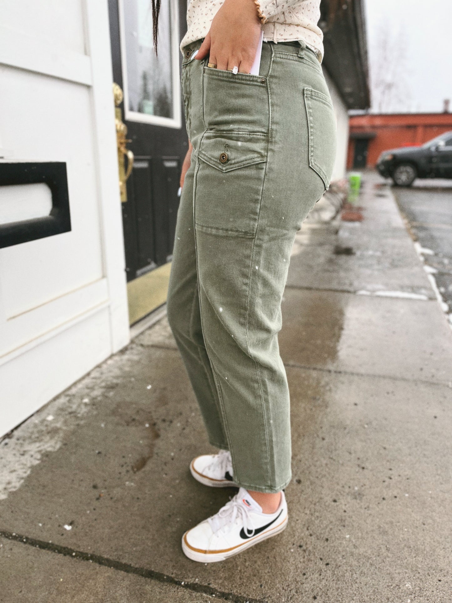 Jenni Tapered Cargo Denim- Seafoam