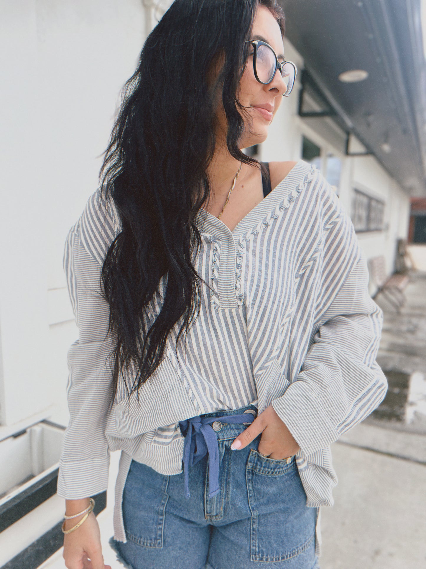 By The Shore Oversized Top- Denim Blue