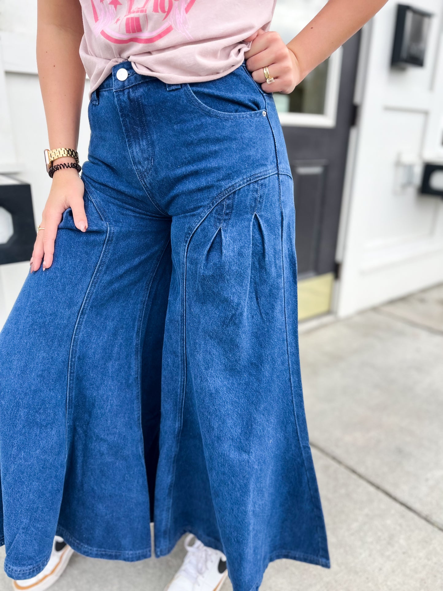 Nola Pleated Detail Wide Leg Denim