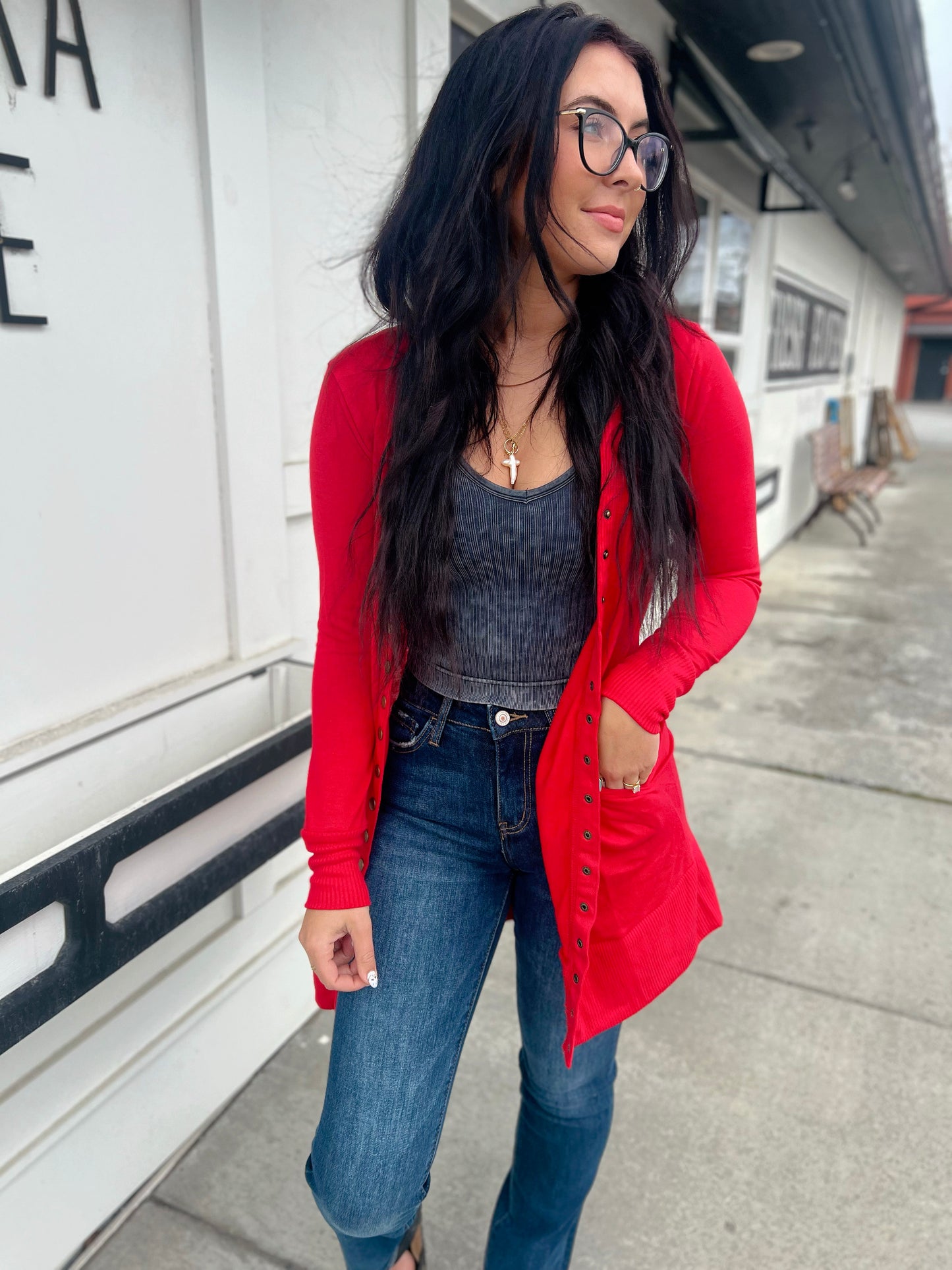 Kyra Tunic Snap Button Cardi- Ruby