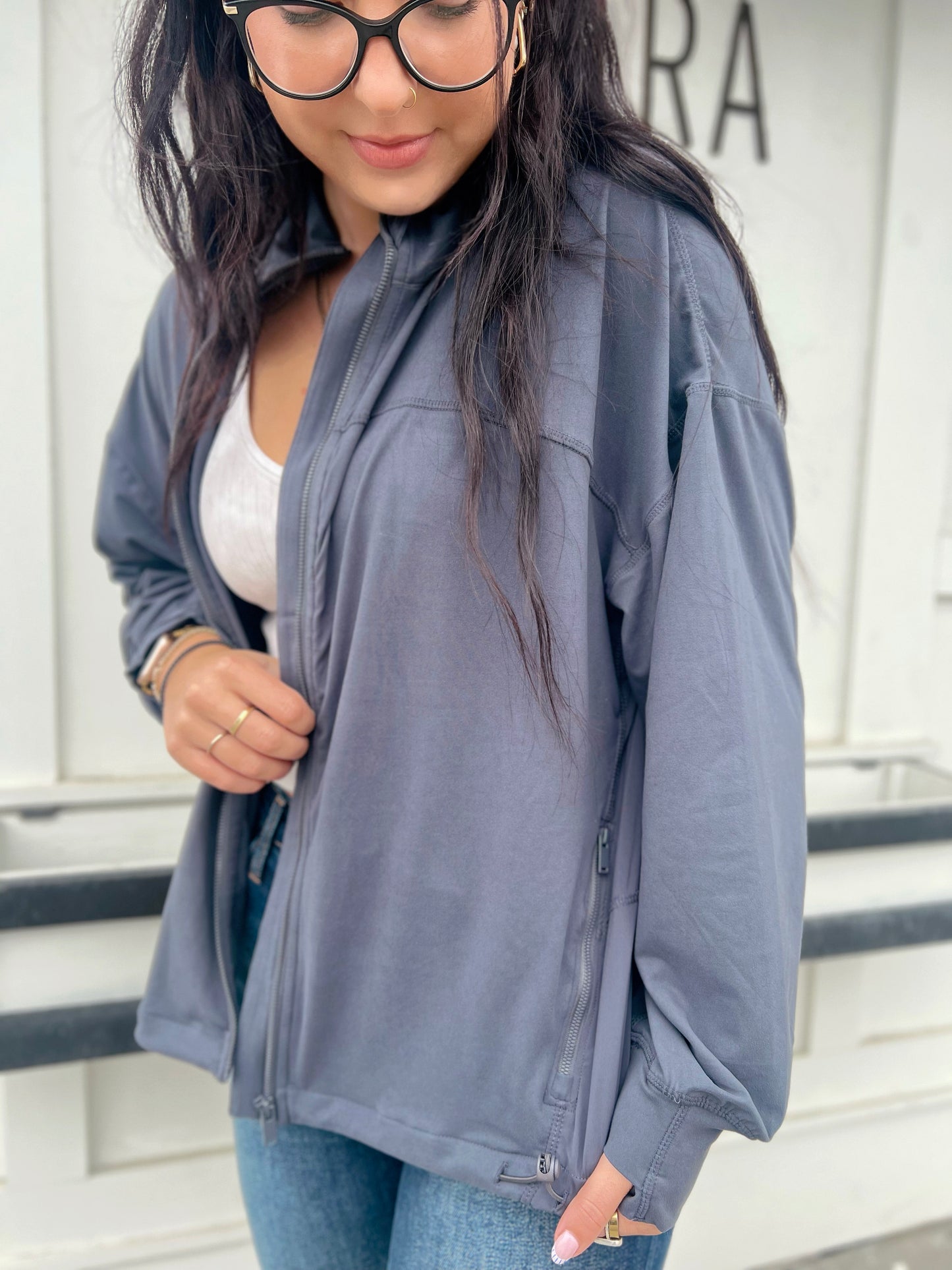 Just Butter Oversized Active Jacket- Charcoal