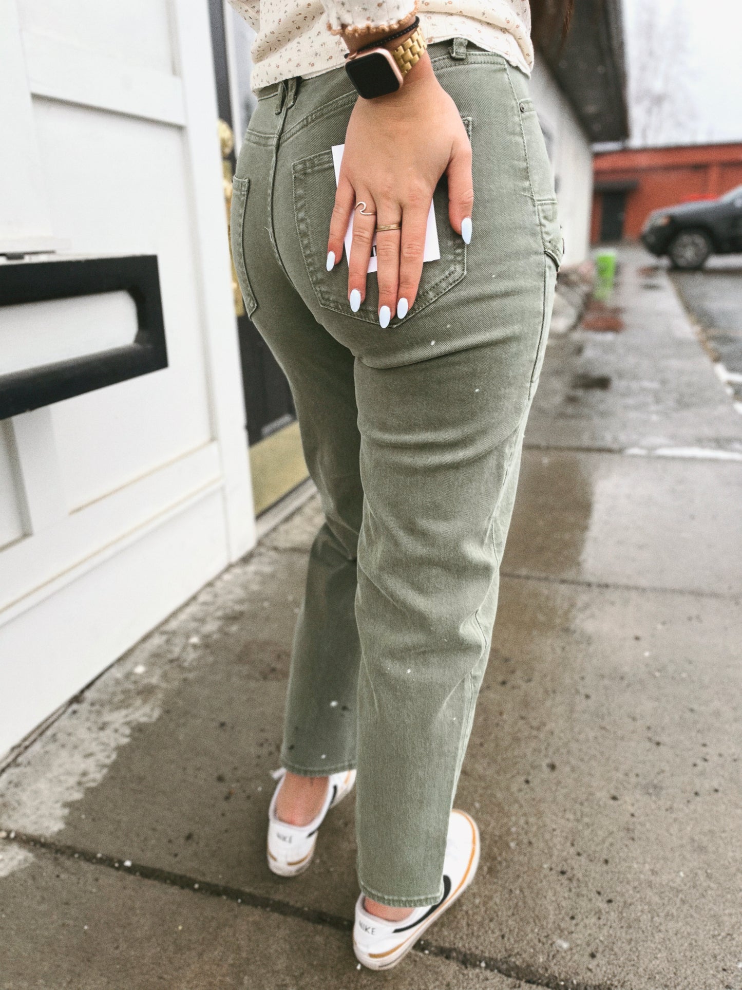 Jenni Tapered Cargo Denim- Seafoam