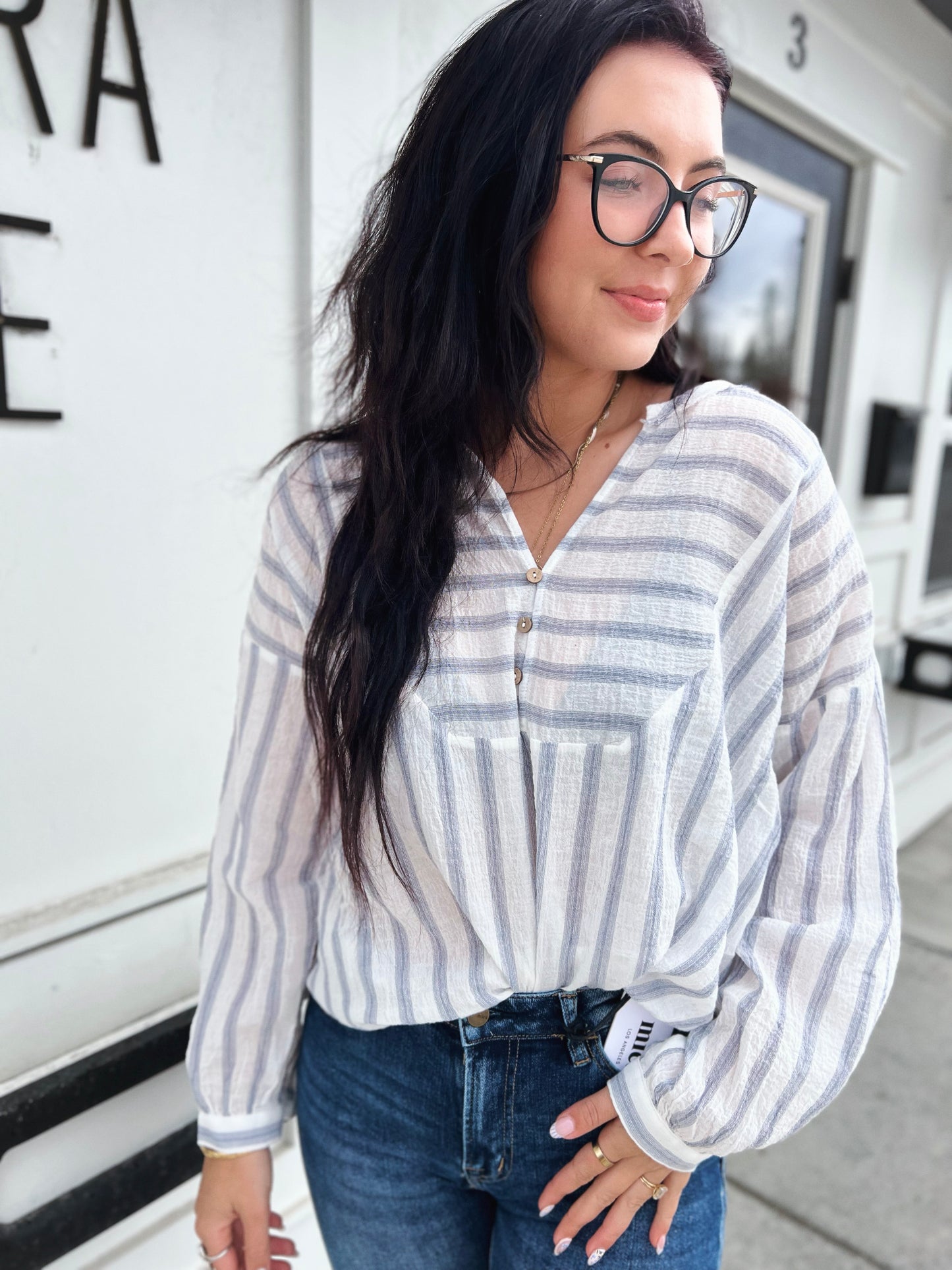 Francis V Nck Button Closure Blouse- Denim