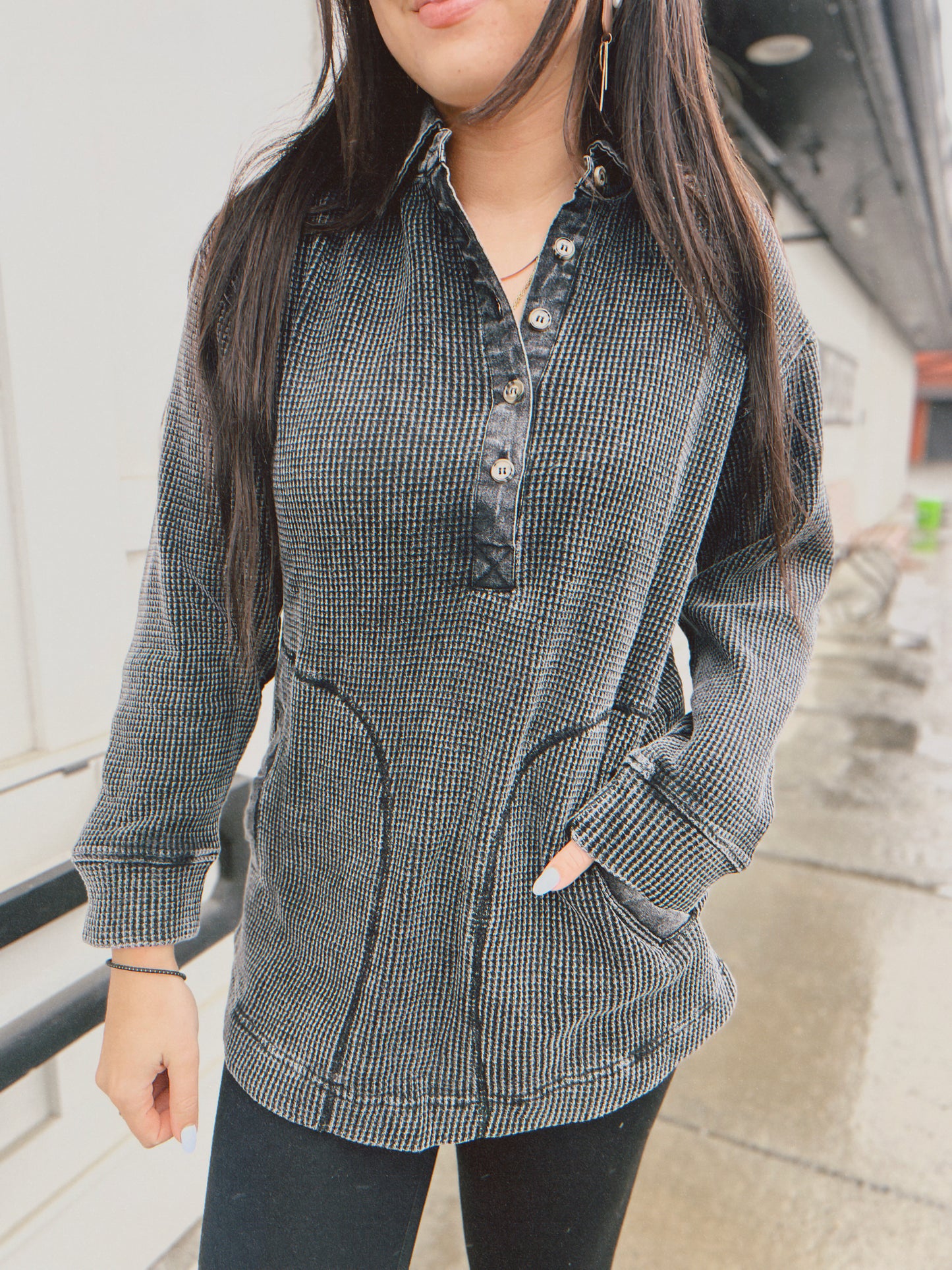 Wendi Waffle Knit Tunic- BLK