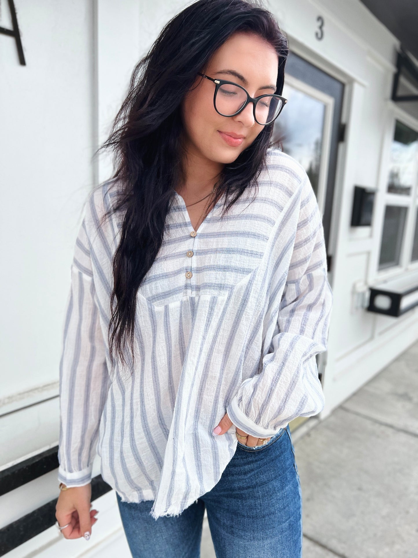 Francis V Nck Button Closure Blouse- Denim