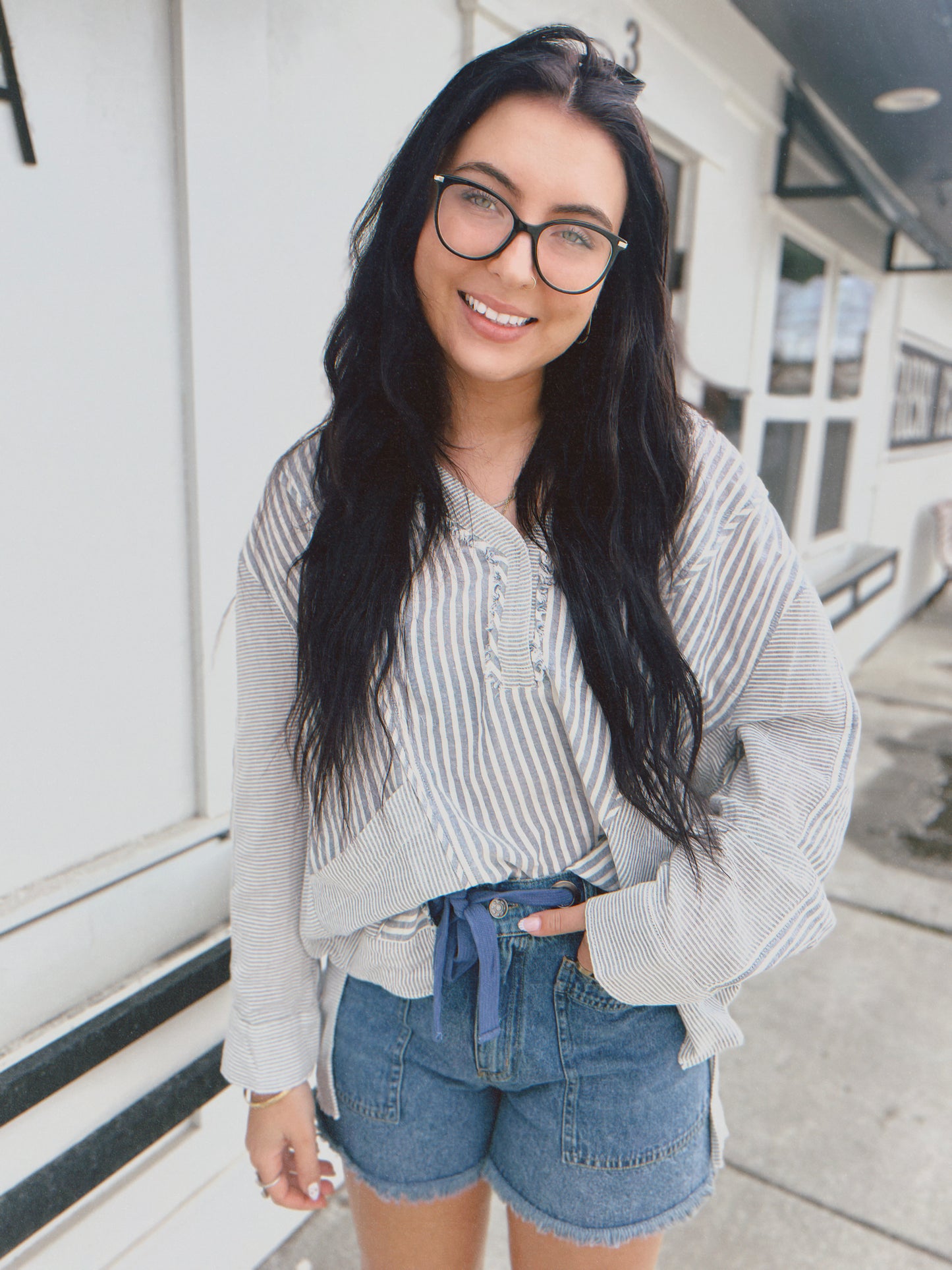 By The Shore Oversized Top- Denim Blue