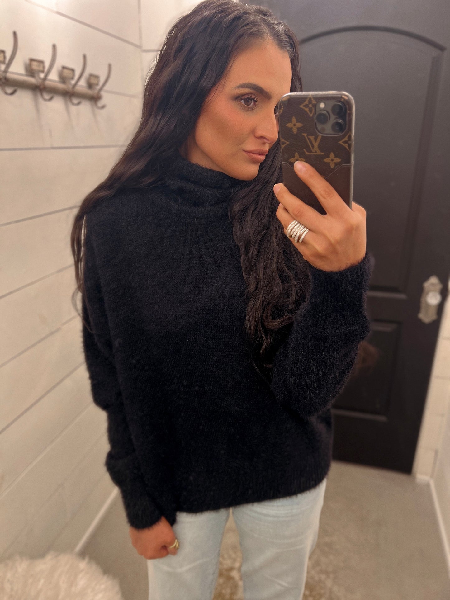 Tate Eyelash Cowl Pulllover Sweater- BLK