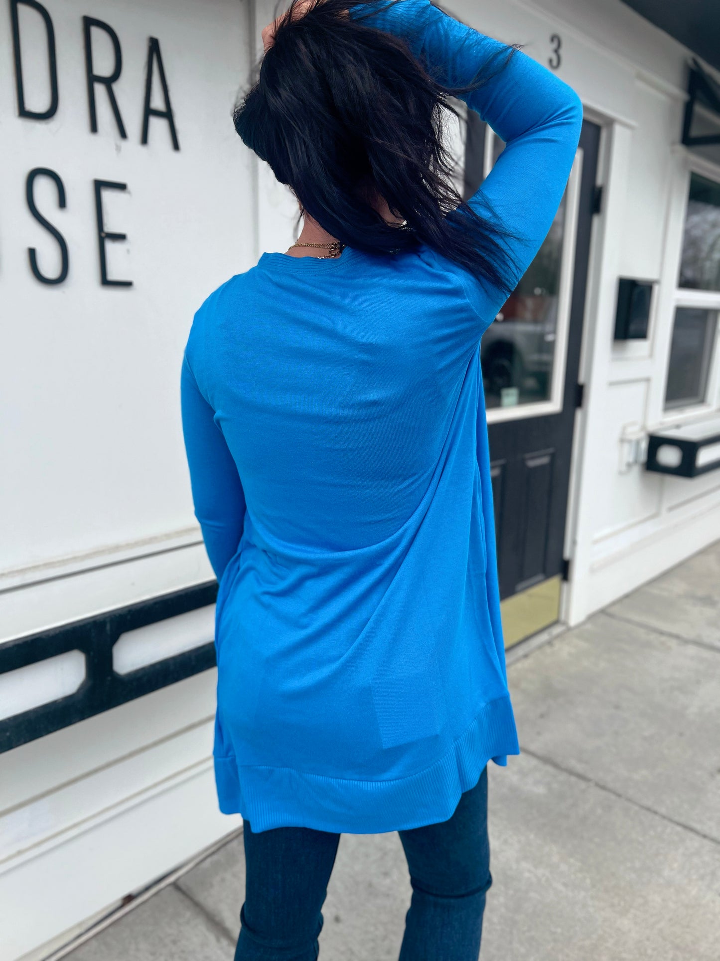 Kyra Tunic Snap Button Cardi- Ocean Blue