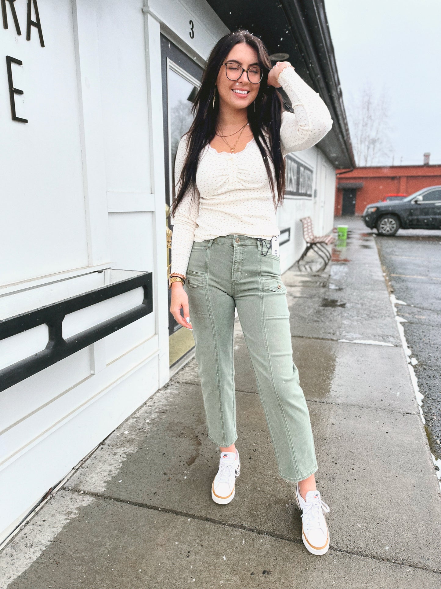 Casie Lace Trim Floral Top- Vintage Cream