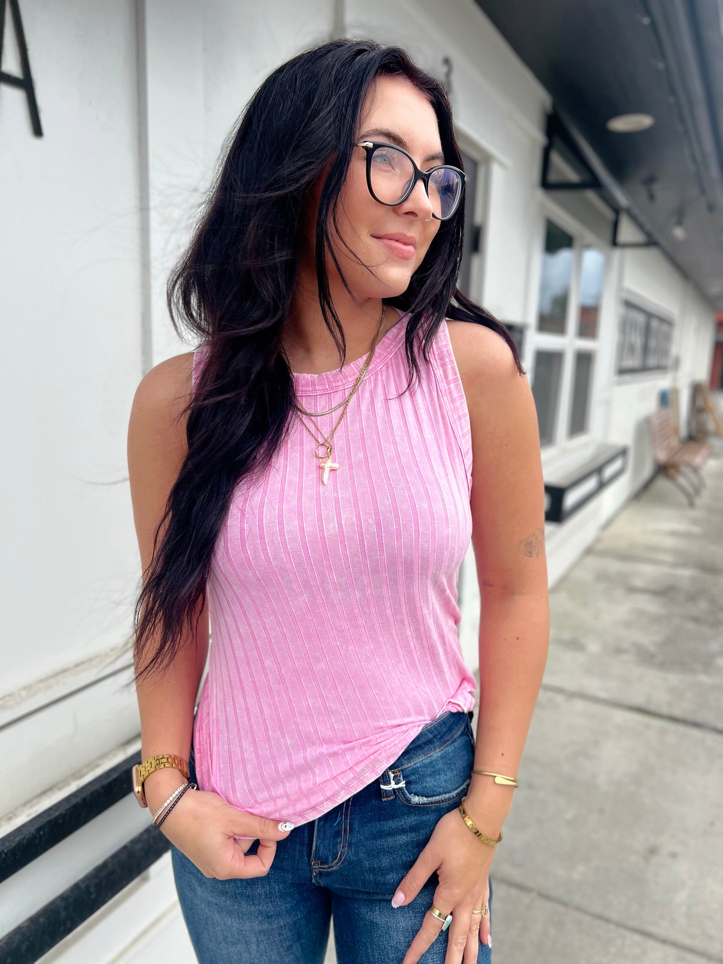 Ari Ribbed Sleeveless Tank- Candy Pink