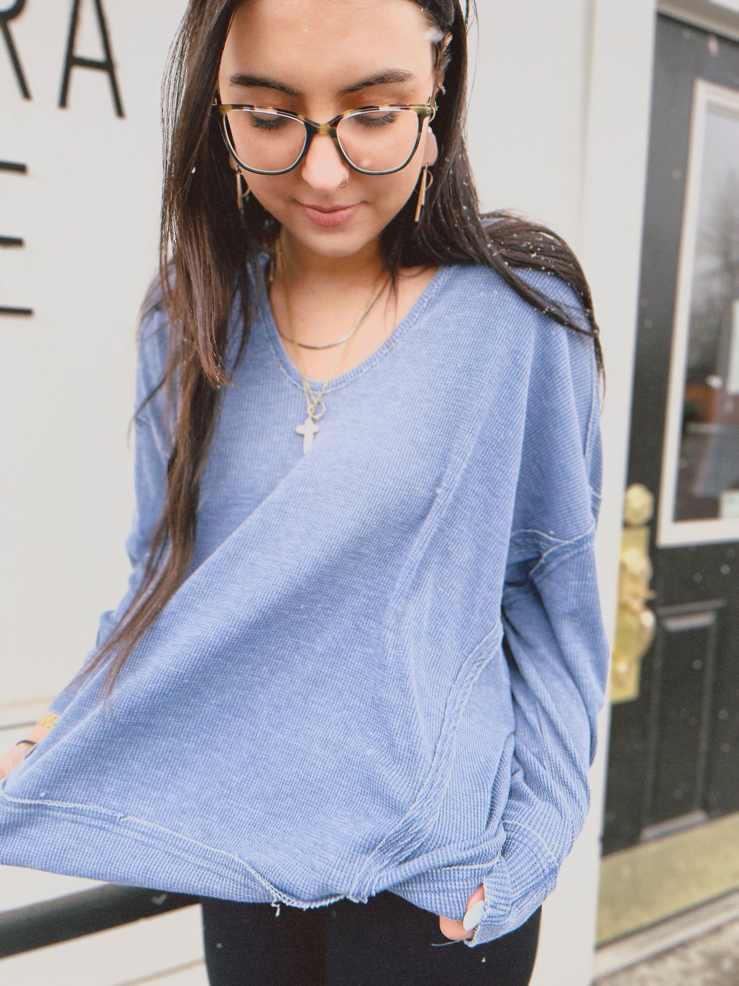 In Movement Oversized Waffle Knit- True Blue