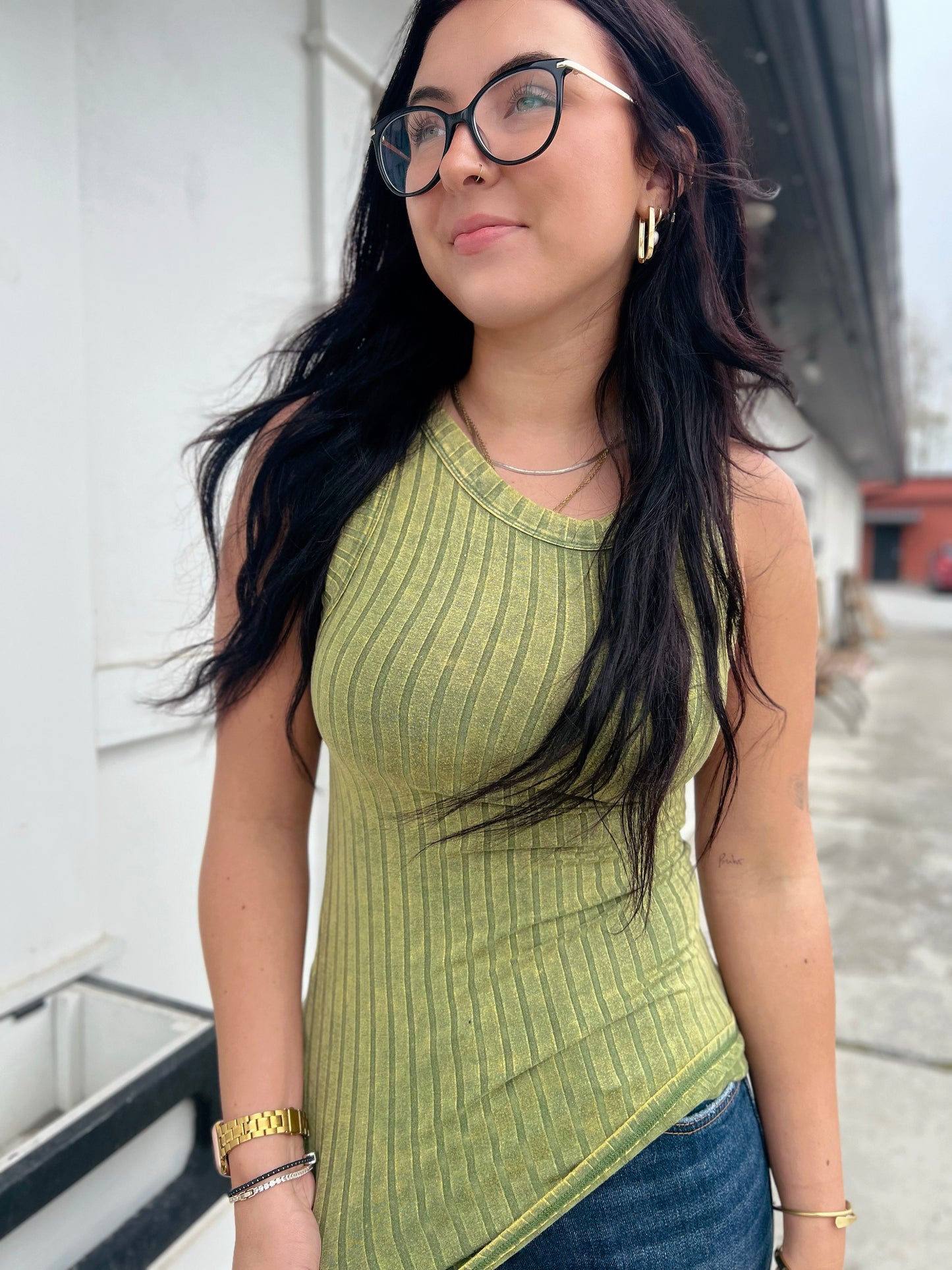 Ari Ribbed Sleeveless Tank- Olive