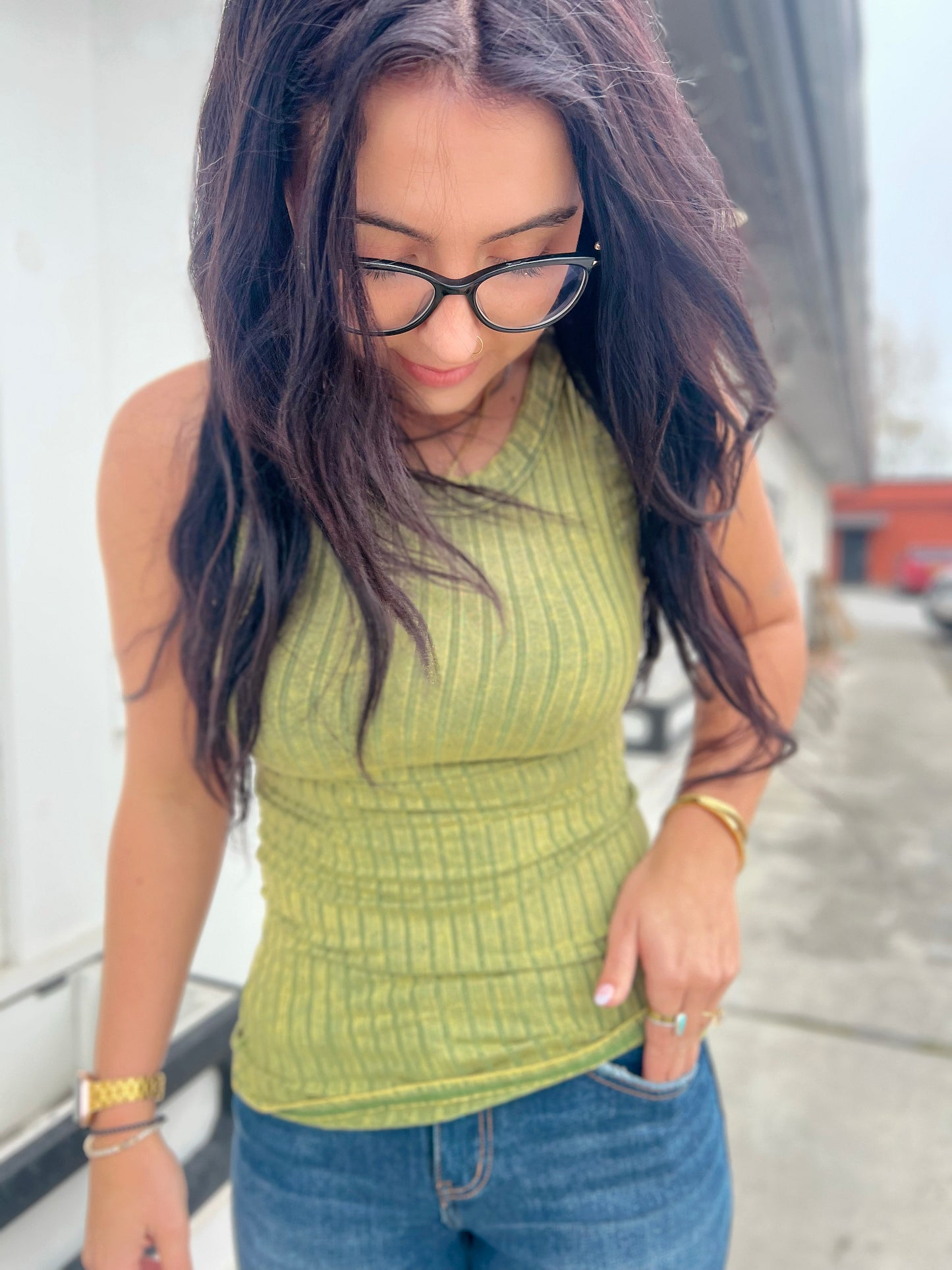 Ari Ribbed Sleeveless Tank- Olive