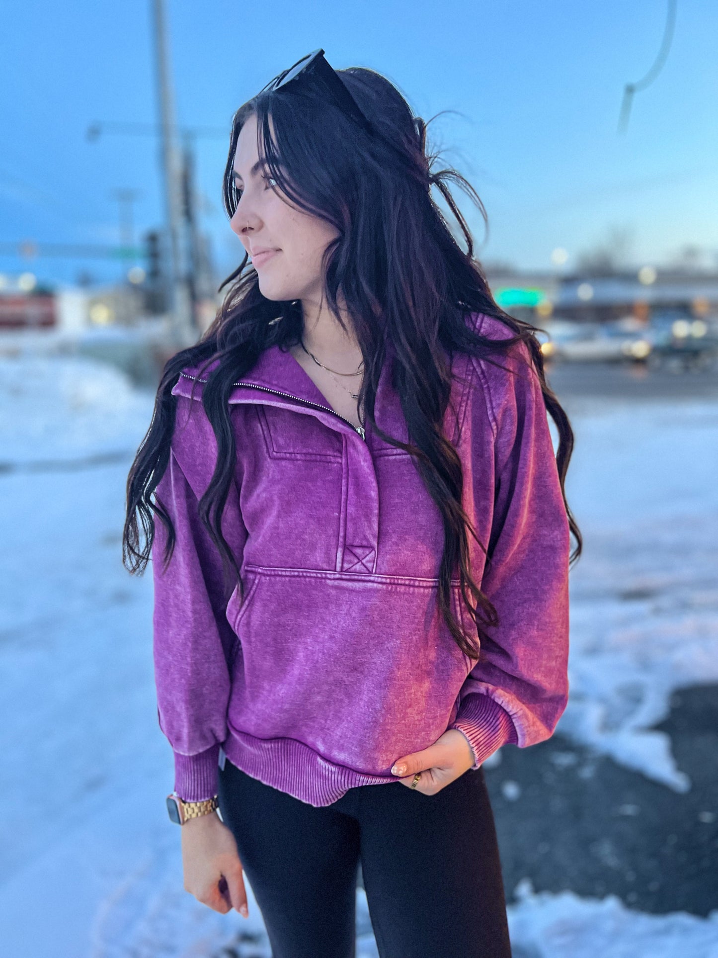 Casual Charm Oversized Kangaroo Hoodie- Lt Plum