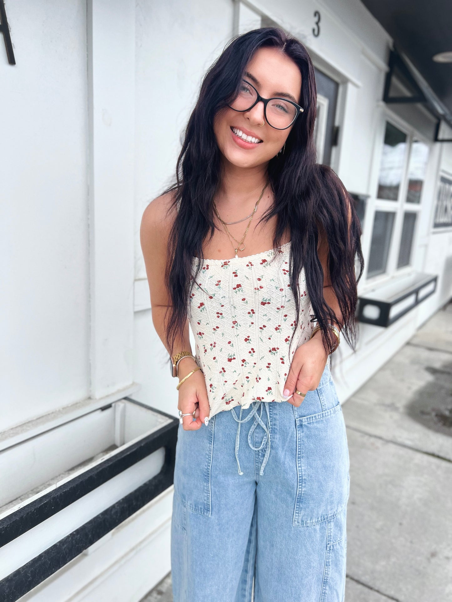 Cherie Floral Knit Cami- Cherry