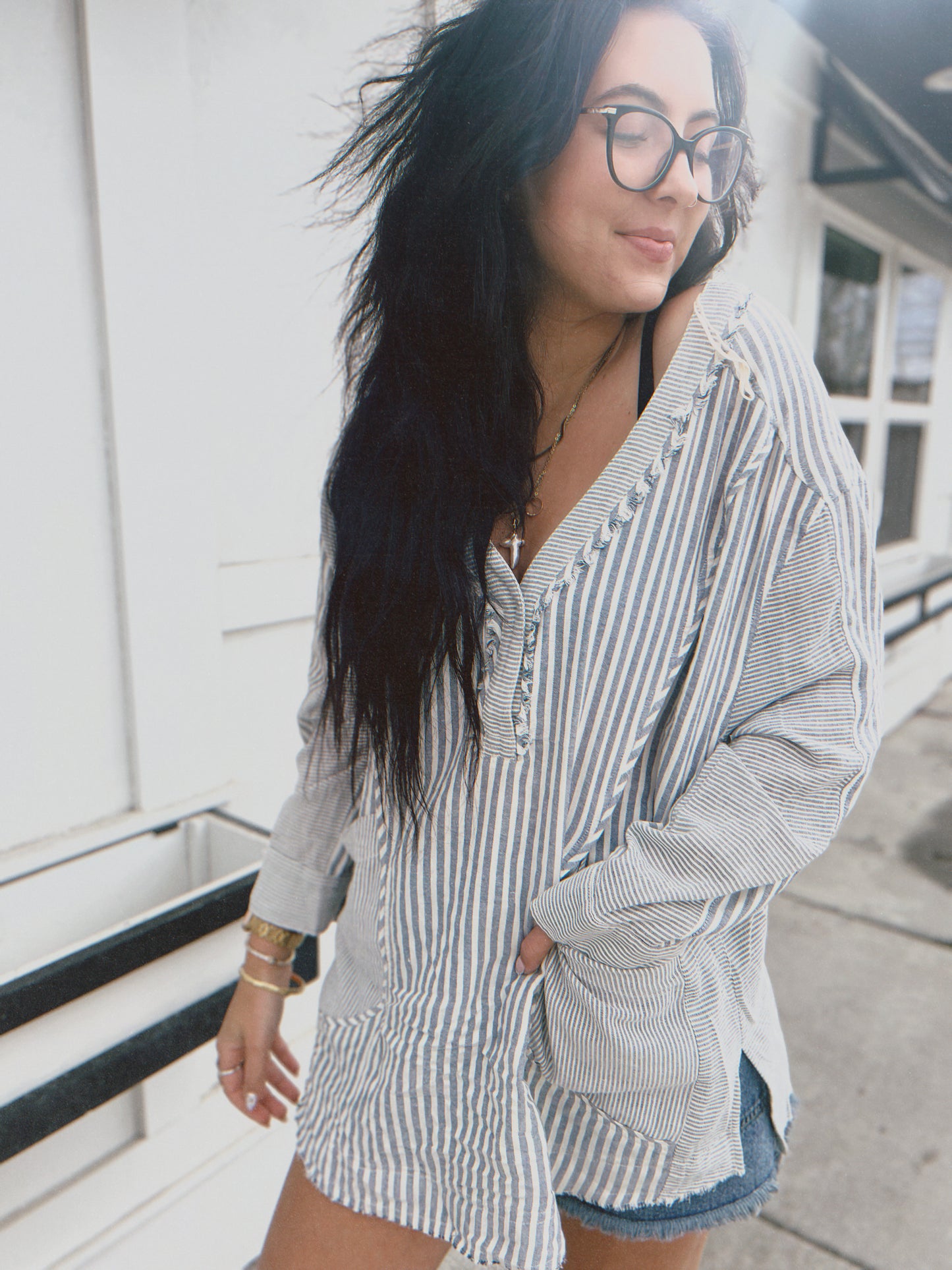 By The Shore Oversized Top- Denim Blue